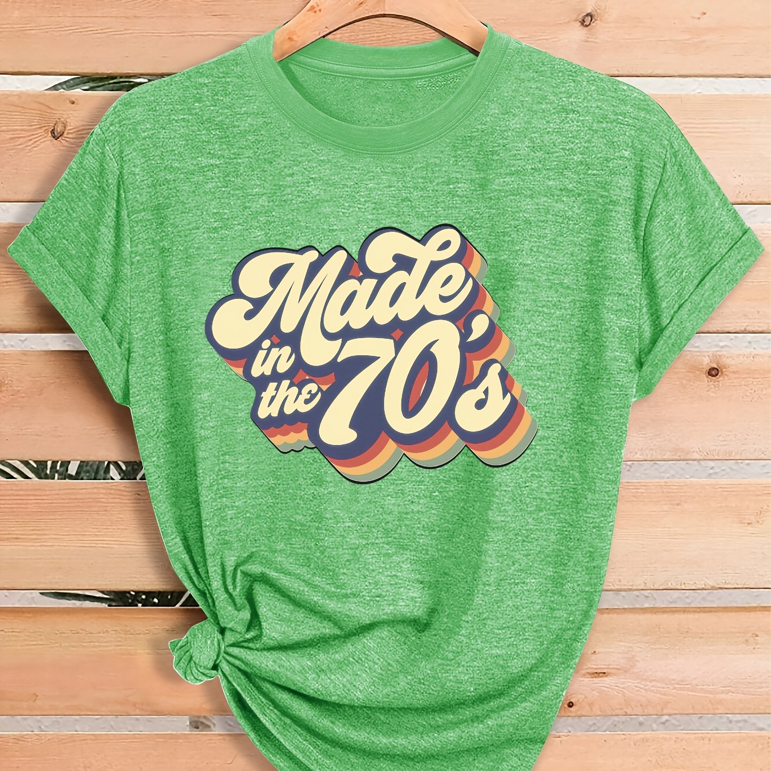 TEMU Women's Summer Retro 70s Printed Crew Neck T-shirt, Loose Fit, Comfortable Fabric, Daily Casual Top