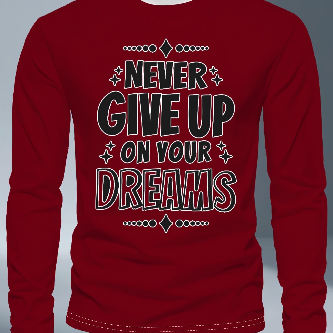 TEMU Men's Regular Fit Large Size Long Sleeve T-shirt With The Inspirational Print 'never Give Your ', Plus Size