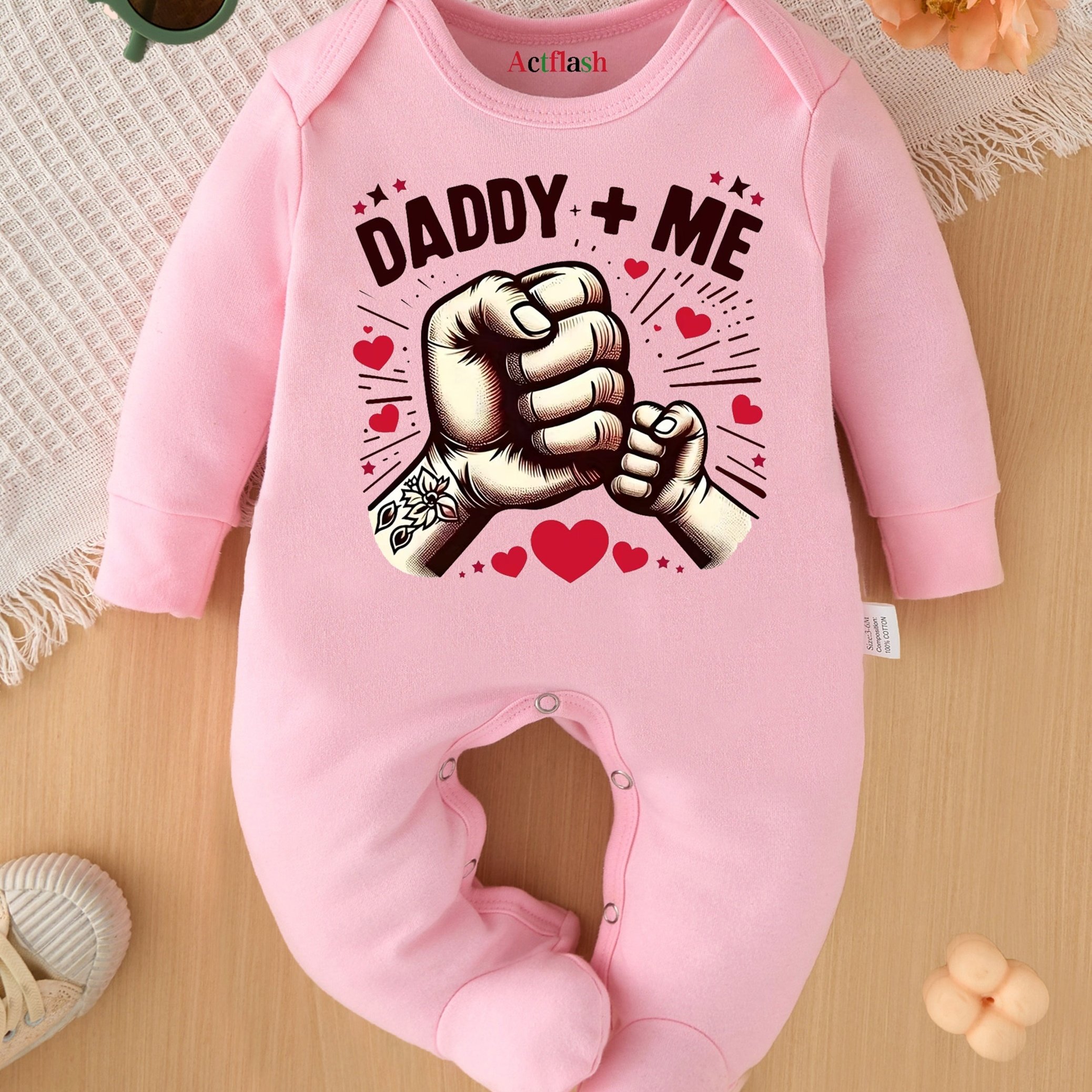 Image of Daddy And Me Cartoon Pattern Print New Newborn Bodysuit Baby Bodysuit Romper Pregnancy Gift, For Outdoor