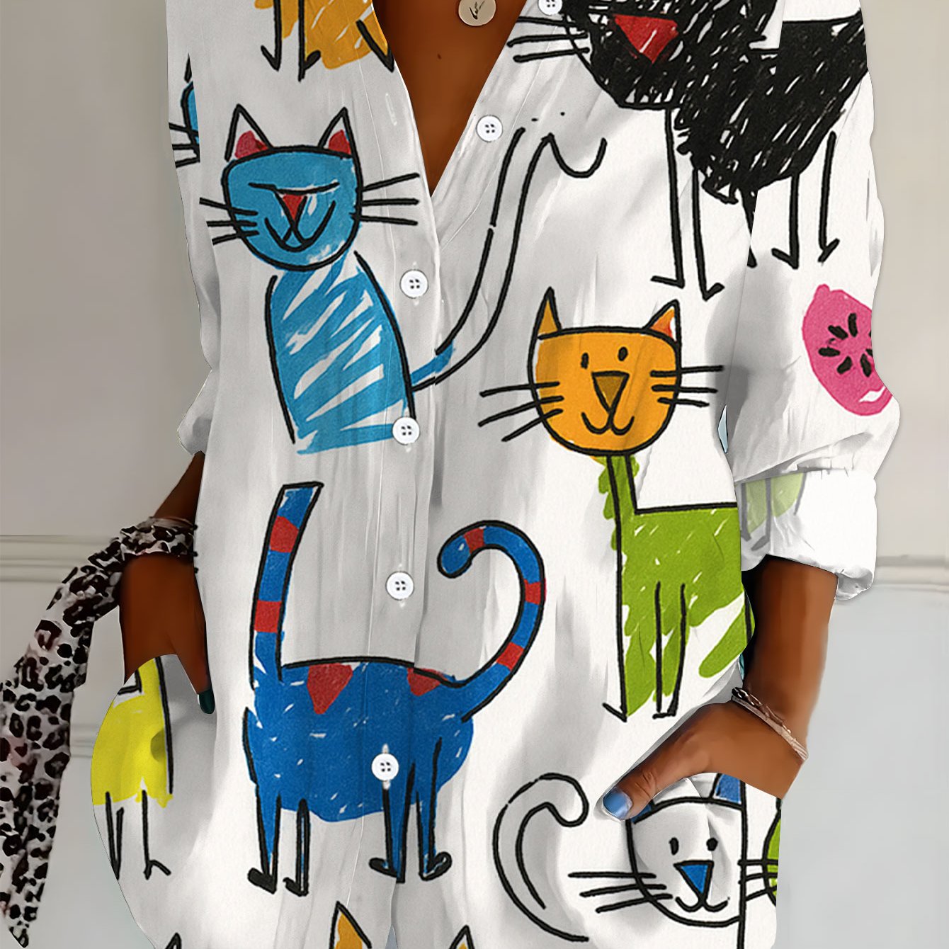 TEMU Plus Size, New Plus-size Women's Long-sleeve Printed Shirt, Fashionable Casual Button-up Lapel Blouse, Loose-'s Long-sleeve Top, Versatile And
