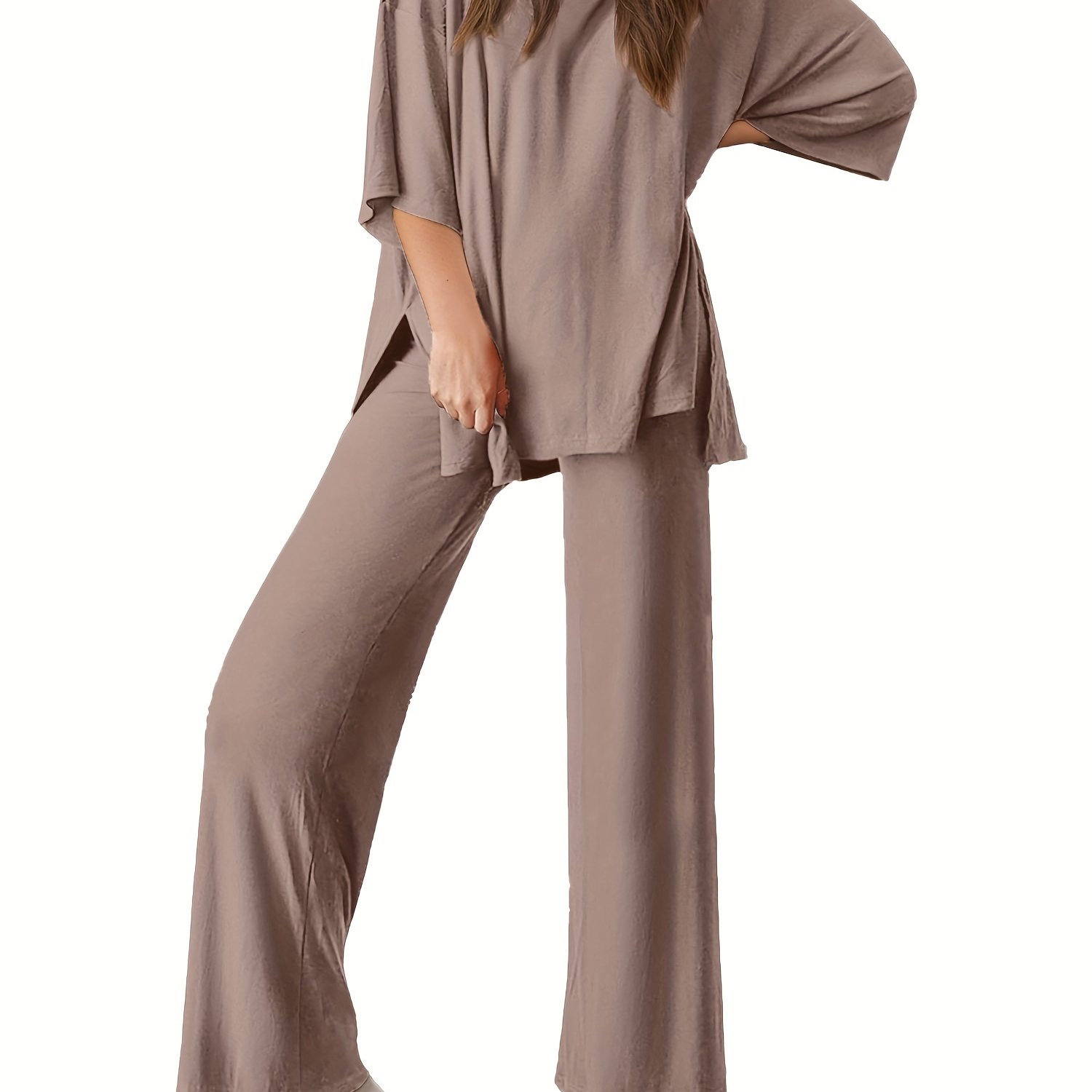 Image of Women's Sleepwear 2pcs Pocket Casual Friendly, Short Sleeved Wide Leg Fashionable Pants Suitable For Spring And Autumn , S-xxl