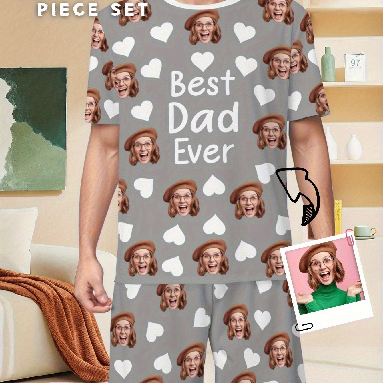 TEMU Ensemble de pyjama d'été à manches courtes pour hommes, haut et short pièces, cadeau pour des pères, des mères, de l'indépendance, vêtements