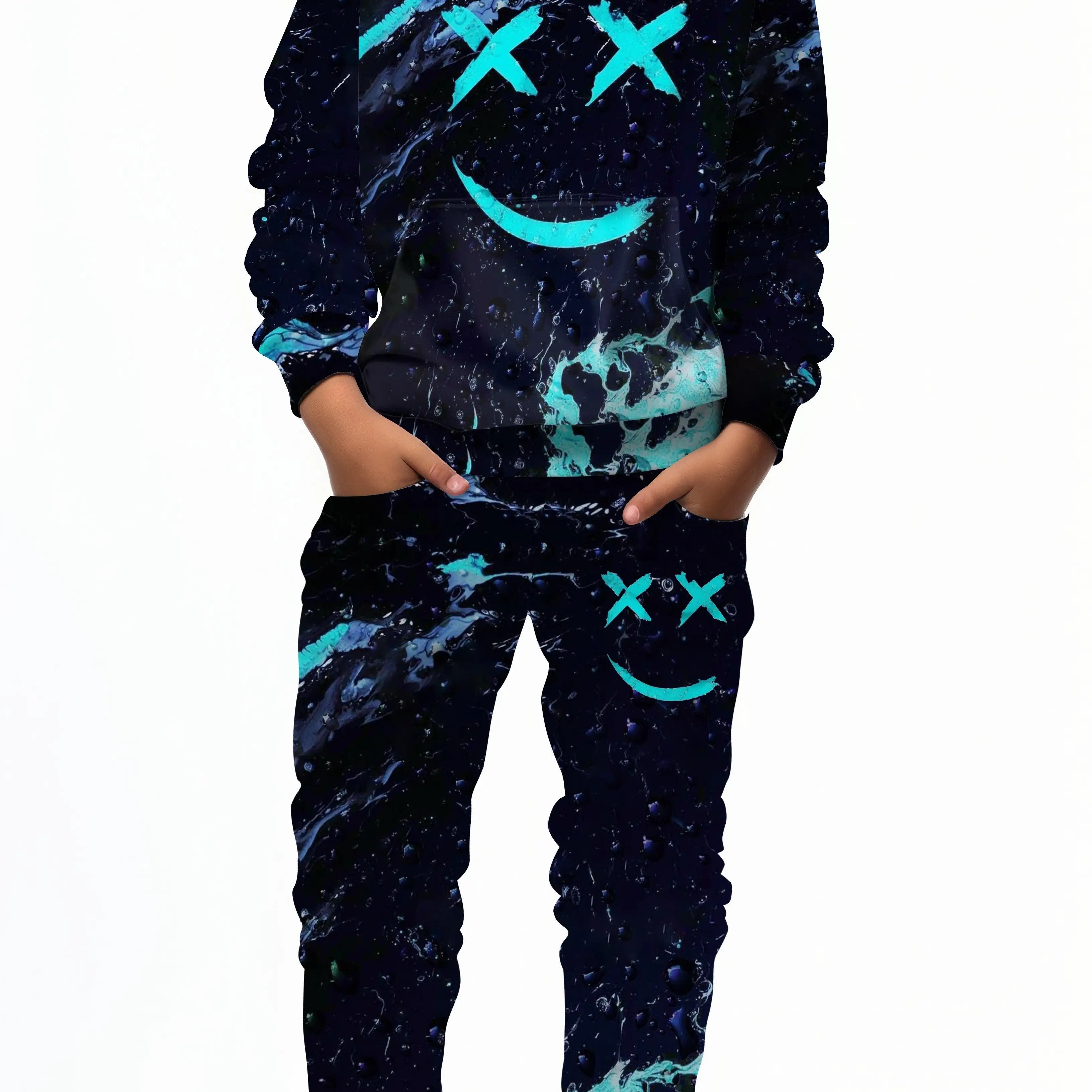 TEMU Boys' Comfortable 3d Hoodie And Jogger Pants Set- Thick, Warm, And Stretchy, Suitable For Spring And Autumn, Perfect For Outdoors, Perfect For Outdoor