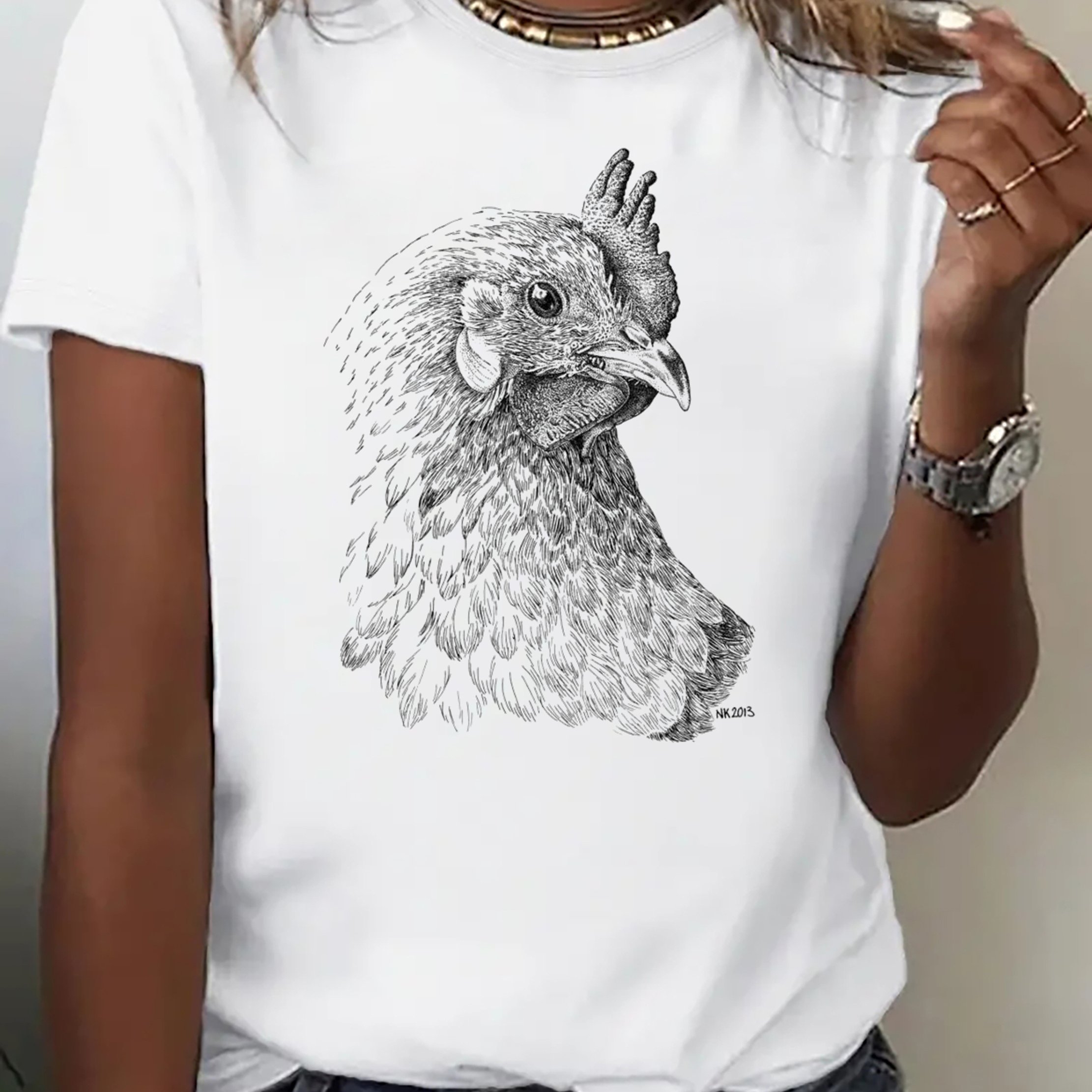 TEMU Fashionable Animal Chicken Print Women's Casual Sport T-shirt