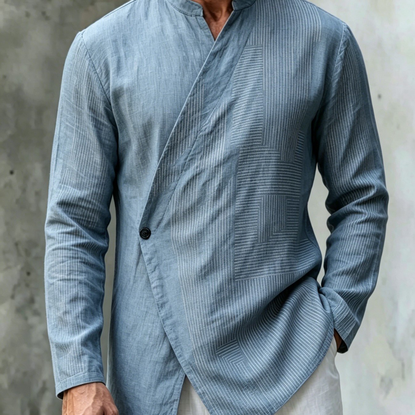 Image of Men's New Traditional Shirt, Casual Long-sleeve Shirt, Digital Geometric Print Design, Traditional Clothing Style, Fashionable Long-sleeve Shirt, , Suitable For Style Combinations As A Casual Top