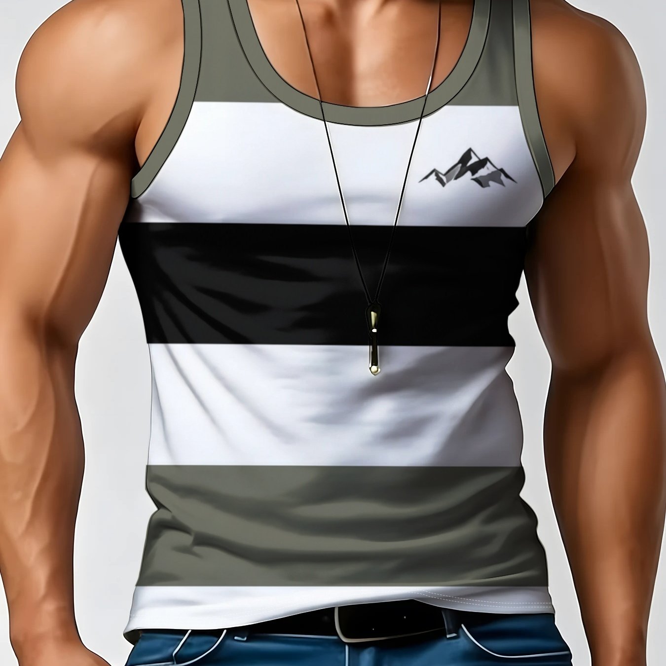 TEMU Breathable Men's Athletic Vest, Geometric Print, Elastic Fabric, Casual Wear