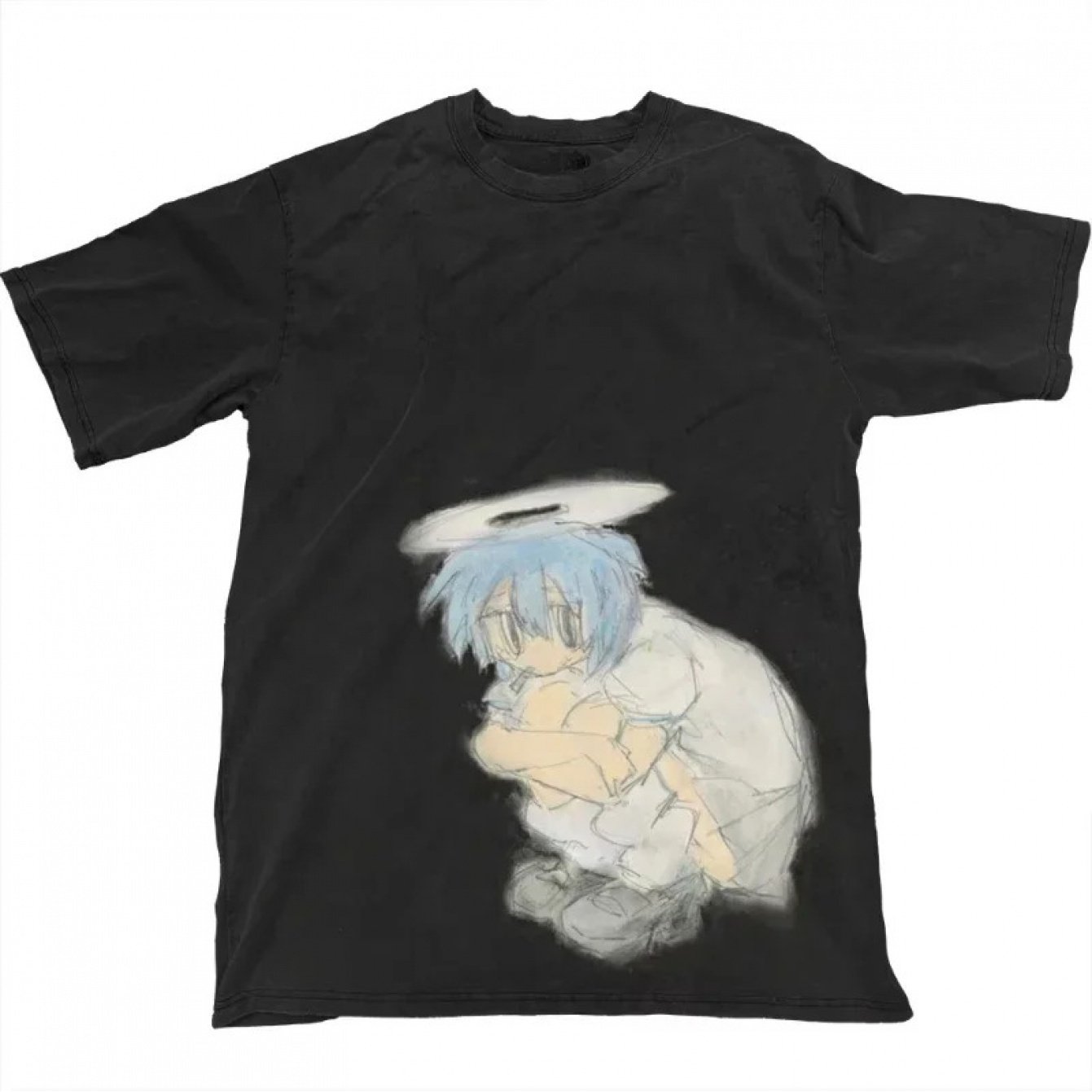Image of Y2k Aesthetic Black Grunge E-girl T-shirt - Japanese Harajuku Cartoon Dark Graphic Print, Machine Washable, , Kawaii Men's Streetwear, Perfect Gift, Collectible Value Tee