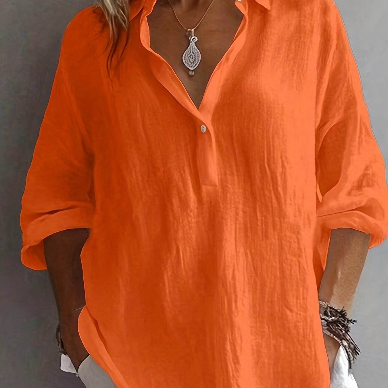 TEMU Plus Size, New Stunningly Elegant Versatile Plus-size Women's Shirt With Half-open Collar And Long Sleeves
