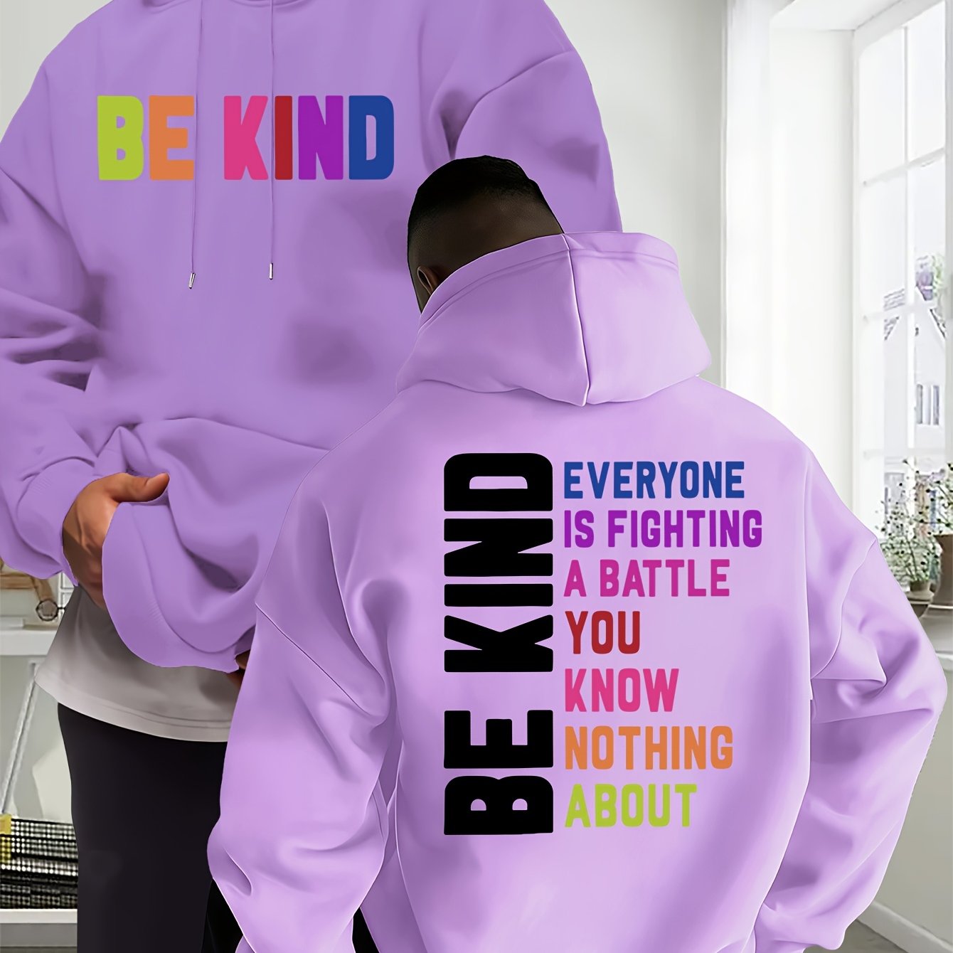 TEMU Men's Hooded Sweatshirt For Autumn And Winter, Featuring A Casual Drawstring Design With Creative Print Graphics, Kangaroo Pocket, Suitable For
