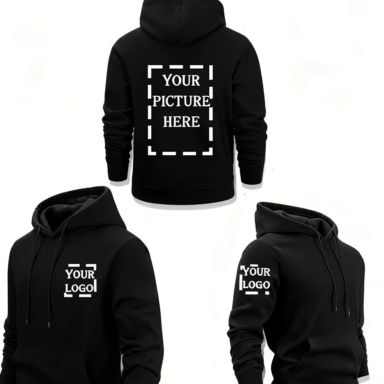 TEMU Custom Men's Hooded Sweatshirt - Personalized Photo Logo Printing, Orders, Machine Washable Hoodie With Large Pocket - Team Uniforms, Gifts For