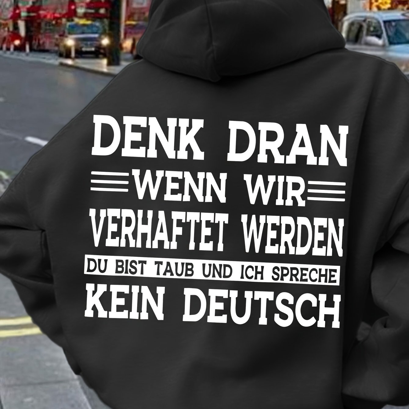 Humorous German Monogram Print Hoodie, Pattern Print Hoodie, Casual Drawstring Hoodie, Fall/winter