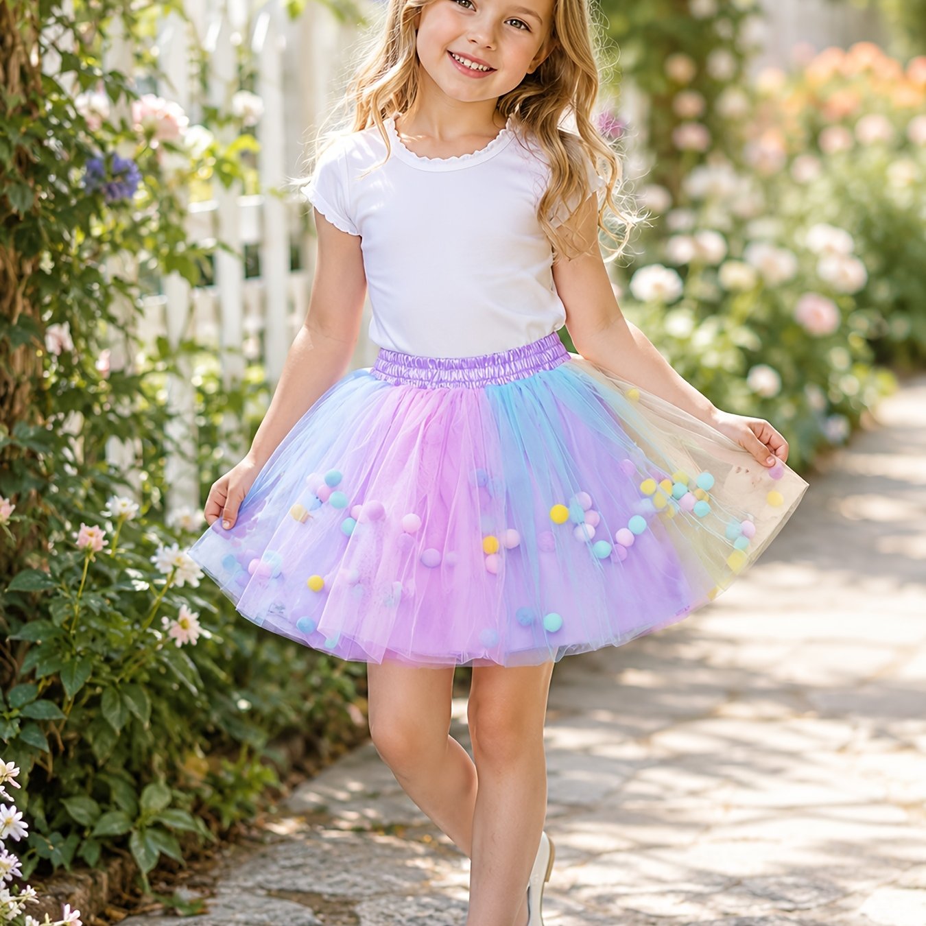 Image of Girls Party Dress, Cute Color Block Ombre Peplum Midi Skirt, Mesh, Stretch, Polyester Lining, Loose Silhouette, Knit Fabric, Regular Fit, With Zipper For Girls, Children