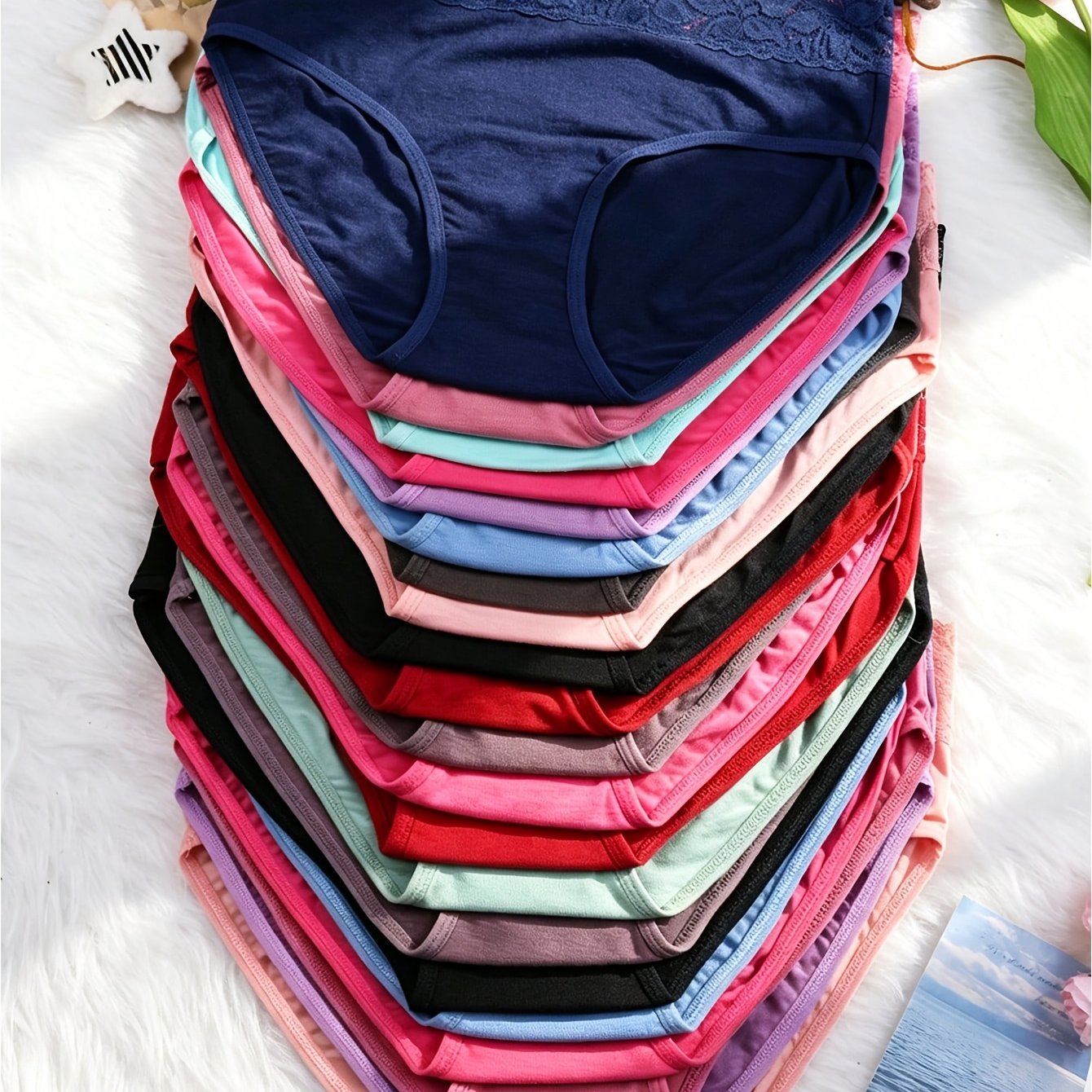 TEMU 21pcs Pack (21pcs) Wholesale Suitable For Countries Plus Size Women' Elegant Floral Lace Panties - Waistband, Breathable Briefs, Mid-rise