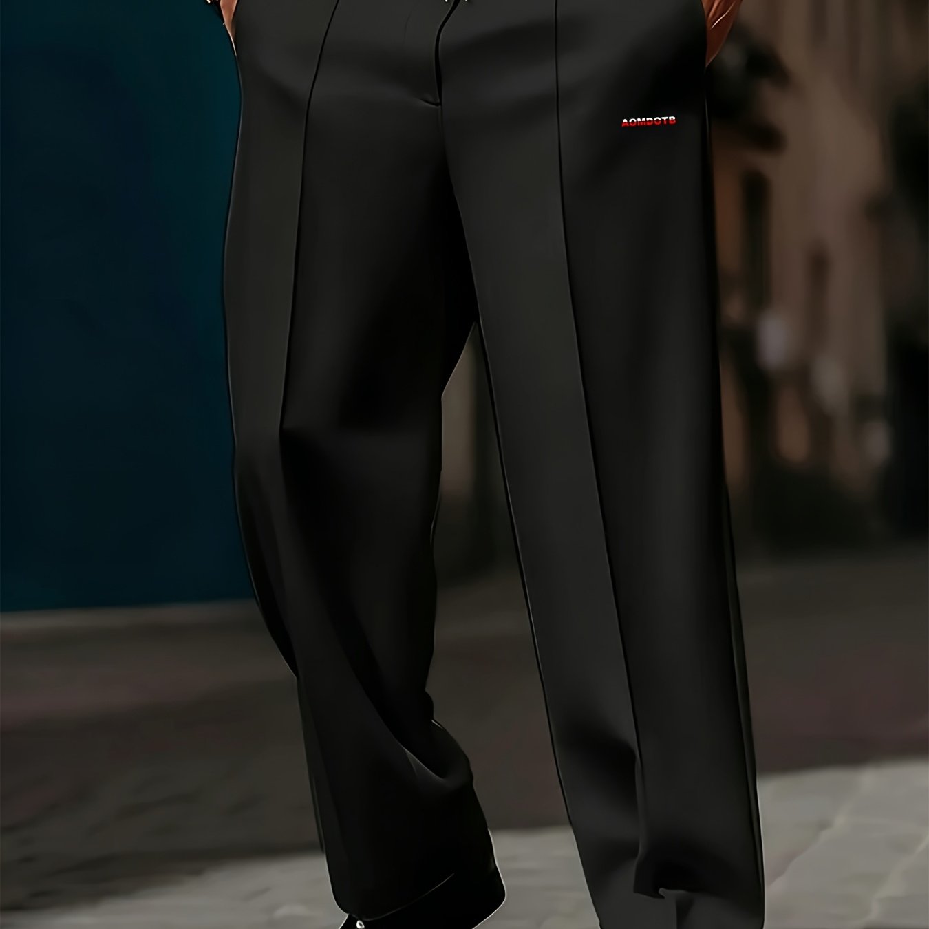 TEMU Aomdotb Men's Plus-size Wide-leg Trousers - Wrinkle-resistant Draped Casual Pants With Elastic Waist, Straight-leg Design Suitable For Tall &