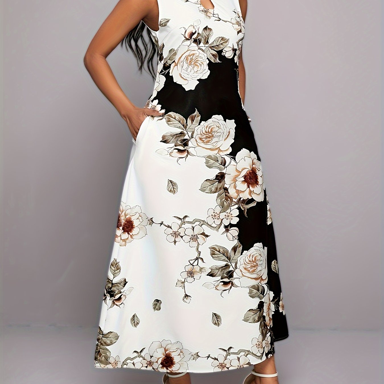 Floral print hidden outlet pocket longline dress