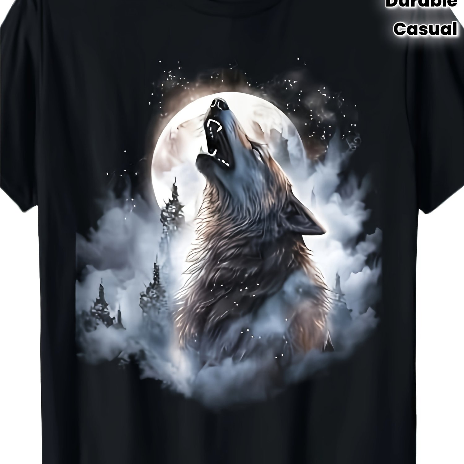 Image of Men's 100% Wolf T-shirt - And Wolf Pc Night , Short Sleeve Crew Neck Casual Tee For Camping, Casual Attire - Durable Outdoor And Casual Apparel For , Plus Size