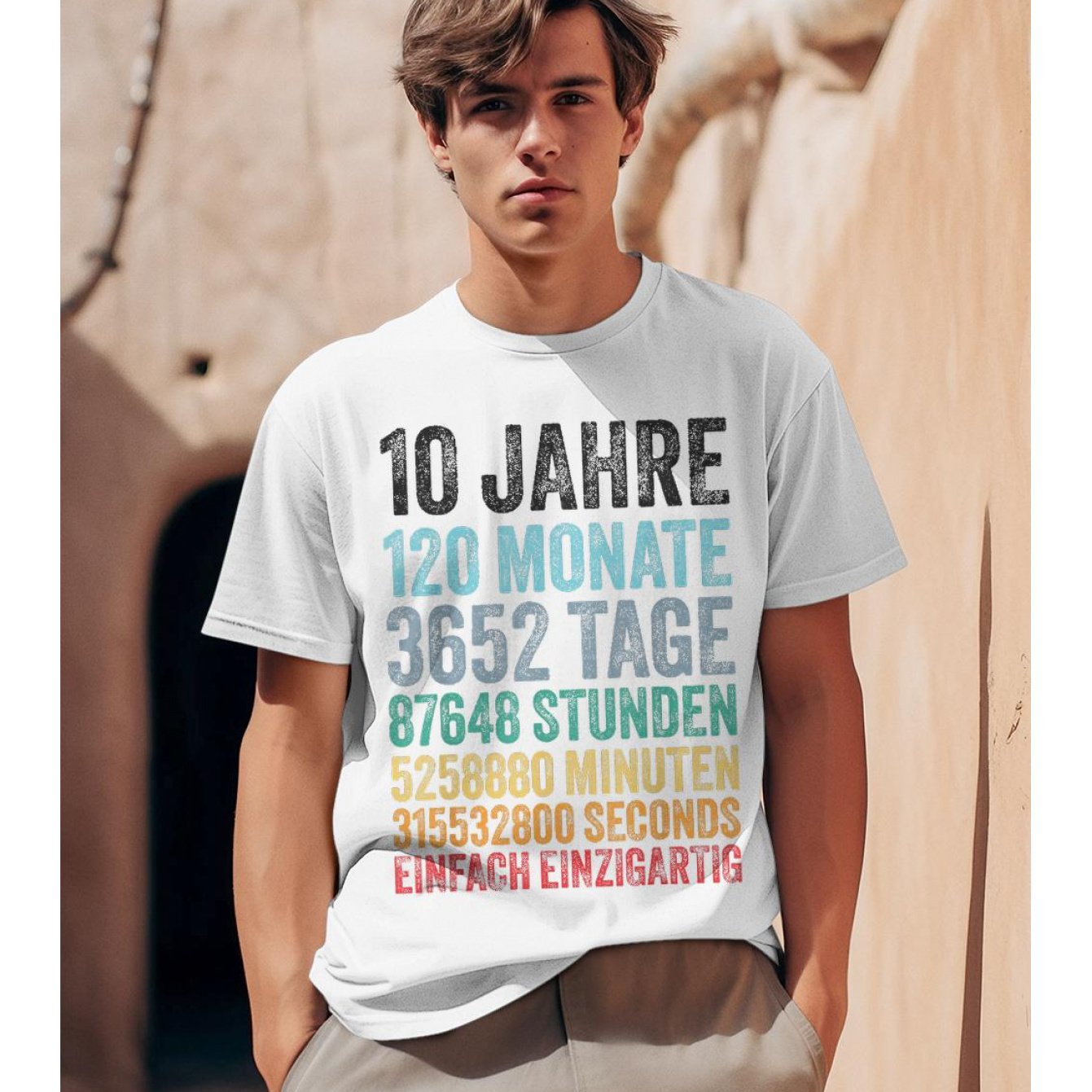 Image of T-shirt For Birthday Featuring German Text And A Countdown Design (10/12/30/60/120/365/730/8760 Minutes/hours/days) - Unisex Casual Round Neck Tee With 10 - Outfit For -year Birthday Celebration