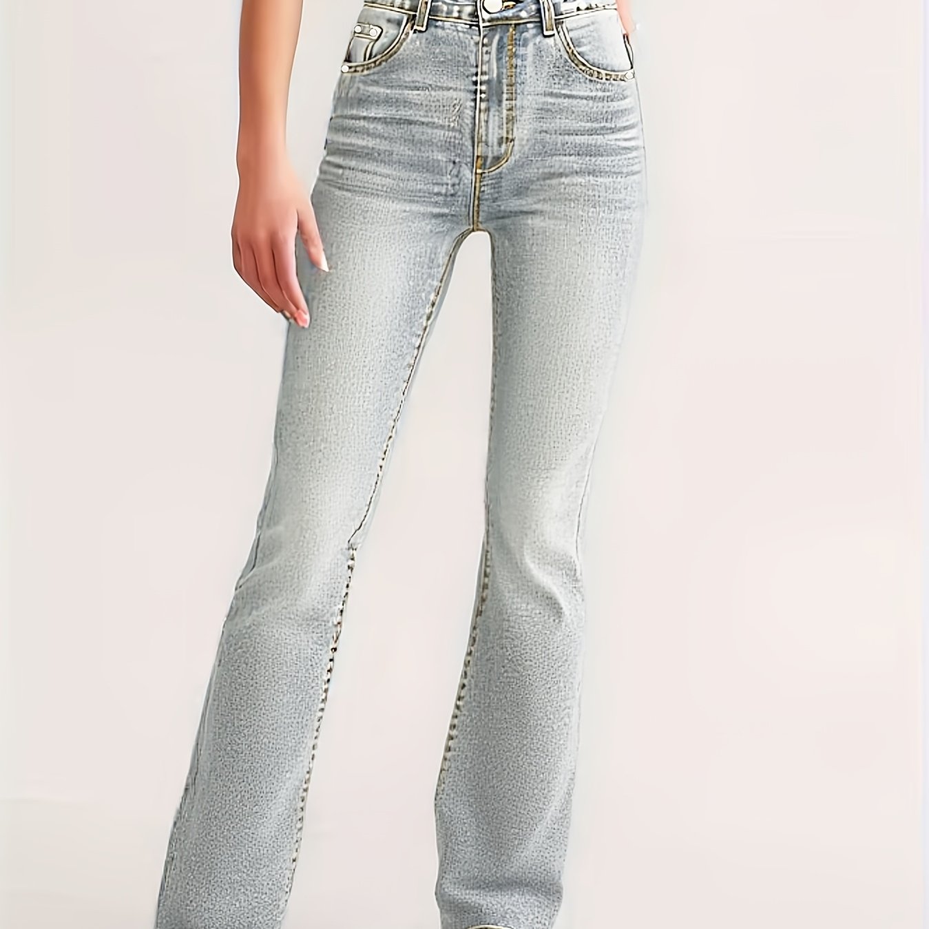 Image of High Waist Elastic Slim Denim Pants For Women | Retro Minimalist | Home Office Date Wear | In Stock. High-quality Stitched Comfortable Fabric