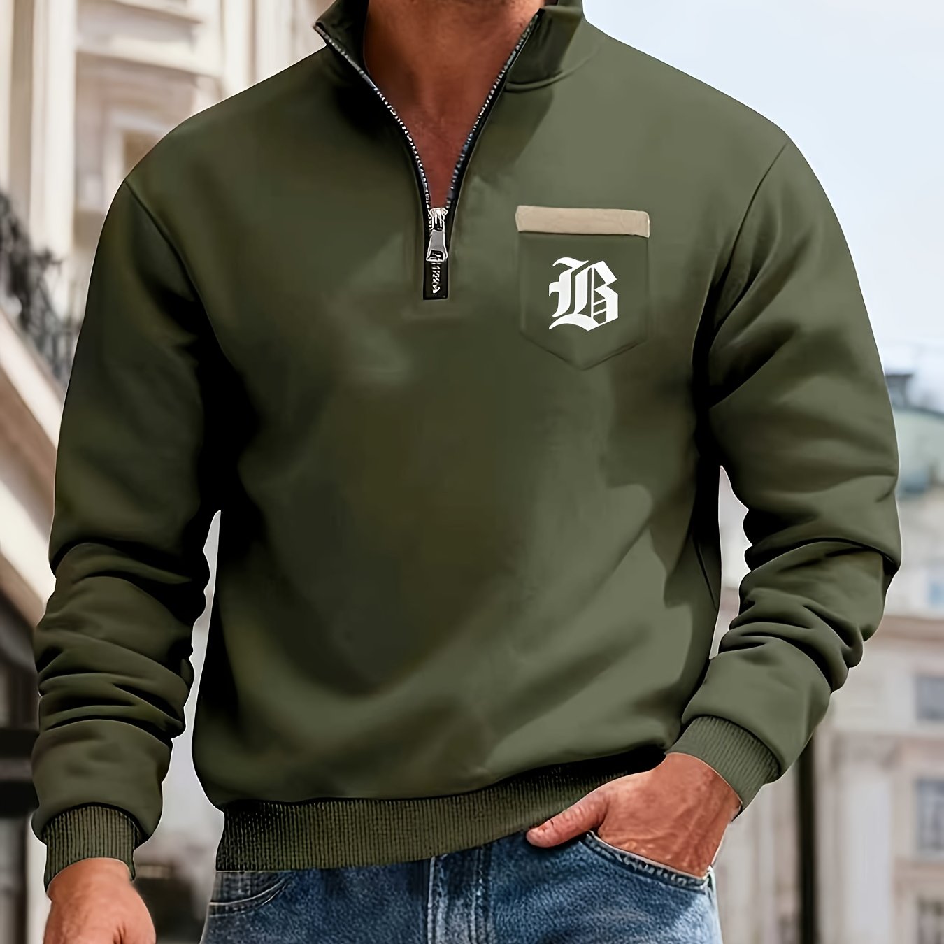 TEMU Cross-border Men's Sporty Casual Thickened Fleece Outdoor Cycling, Running, Basketball, Fashionable Comfortable Hooded Sweatshirt With Stand