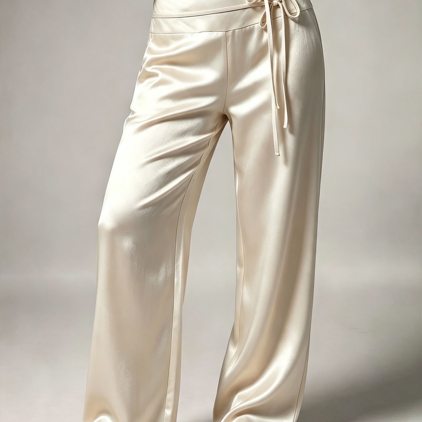 TEMU Women's High Waisted Satin Wide Leg Pants, Elegant Loose Fit Drawstring Trousers, Long Pants For Women