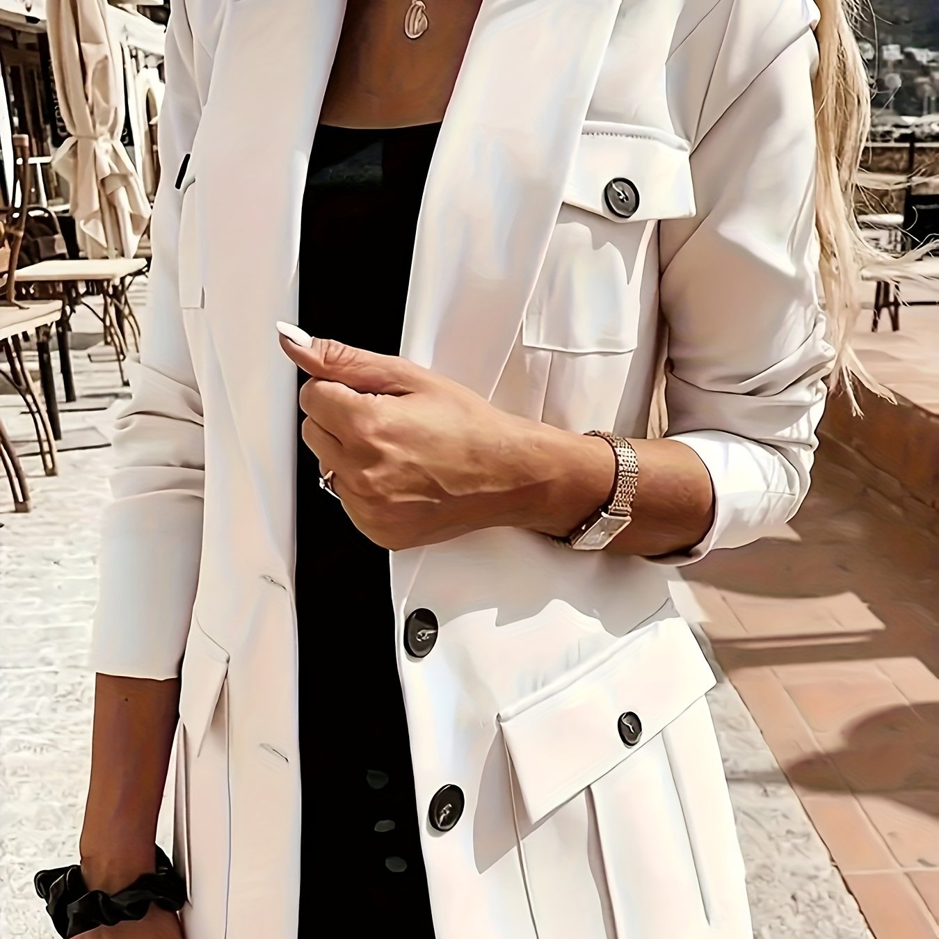 Ladies' Elegant Suit With Pocket Decoration