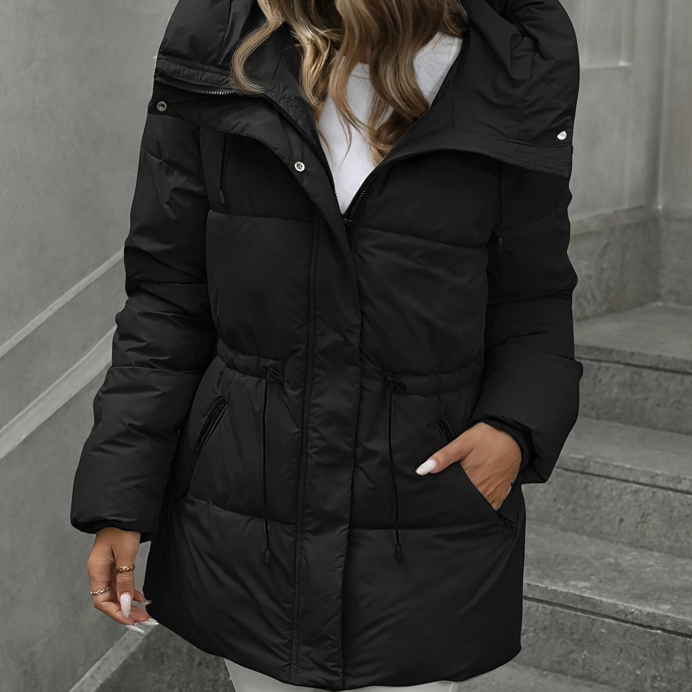 TEMU 2025 New Style Women's Mid-length Hooded Padded, Thickened -padded Jacket With Feel