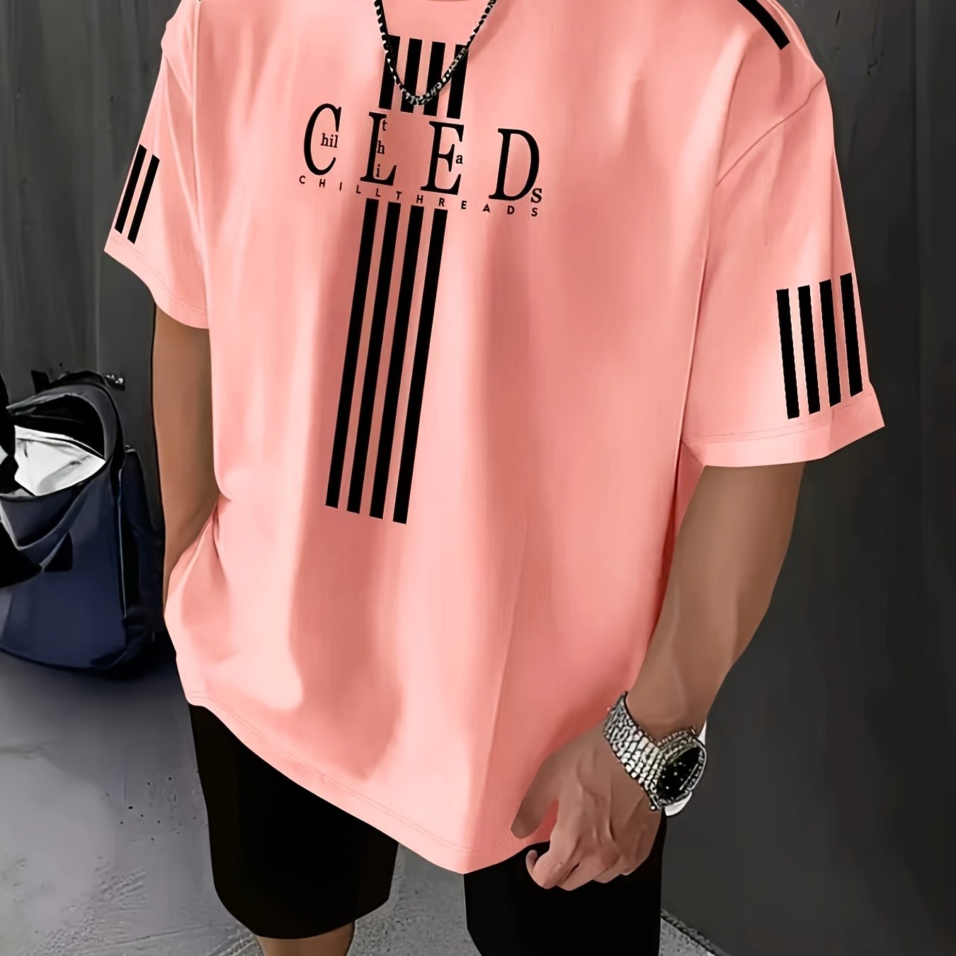 TEMU Men's Short-sleeve T-shirt With Summer Stripe Patterns, Designed For Casual Everyday Wear With A Easy And Versatile Style