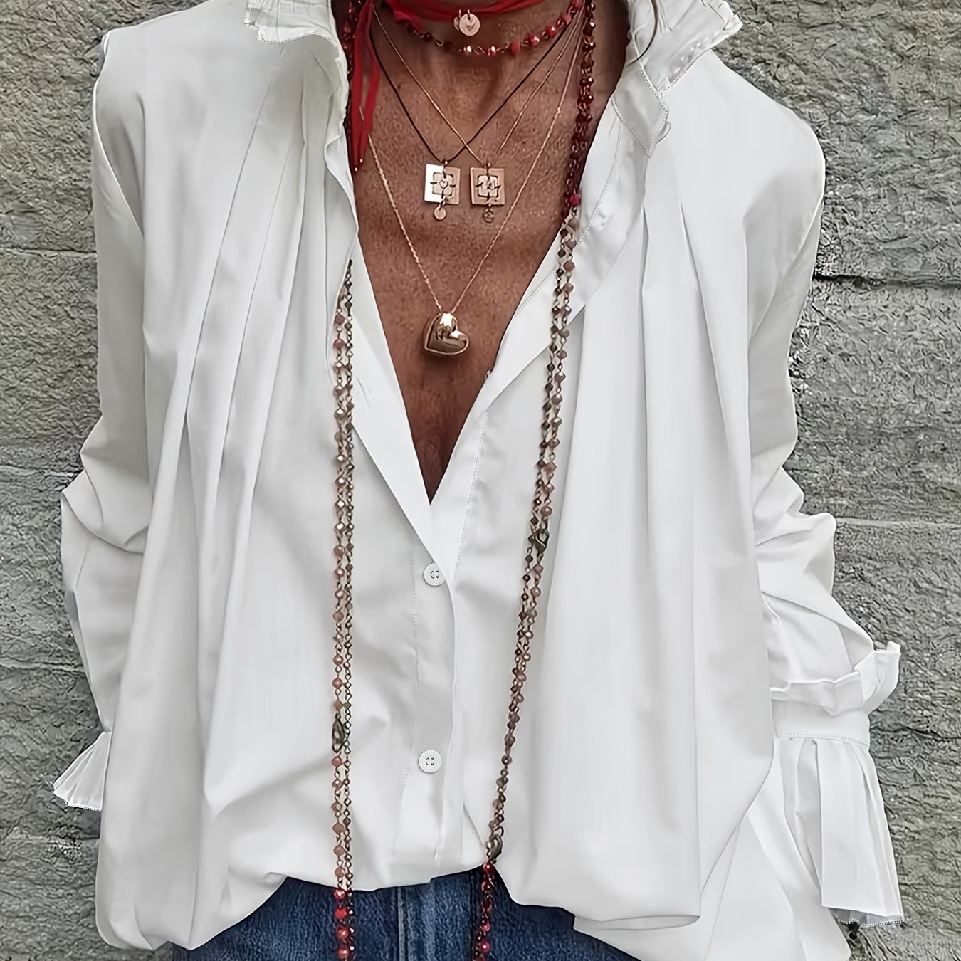 TEMU Plus Size Women' Long Sleeve Casual Loose Shirt, A Fashionable Versatile Top For Spring Summer