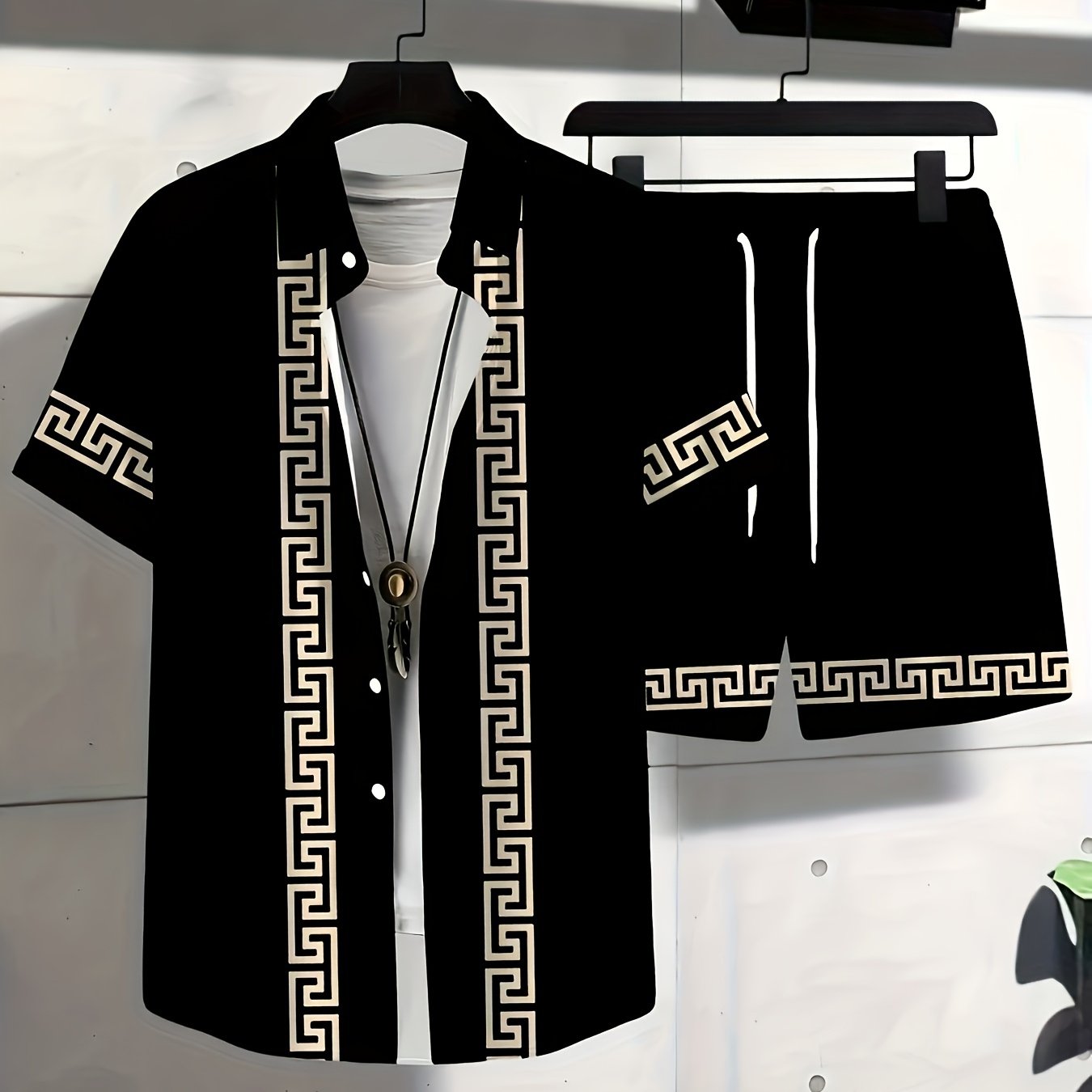 TEMU Summer Men's Sports Outdoor Short Sleeve Casual Cardigan Shorts Set