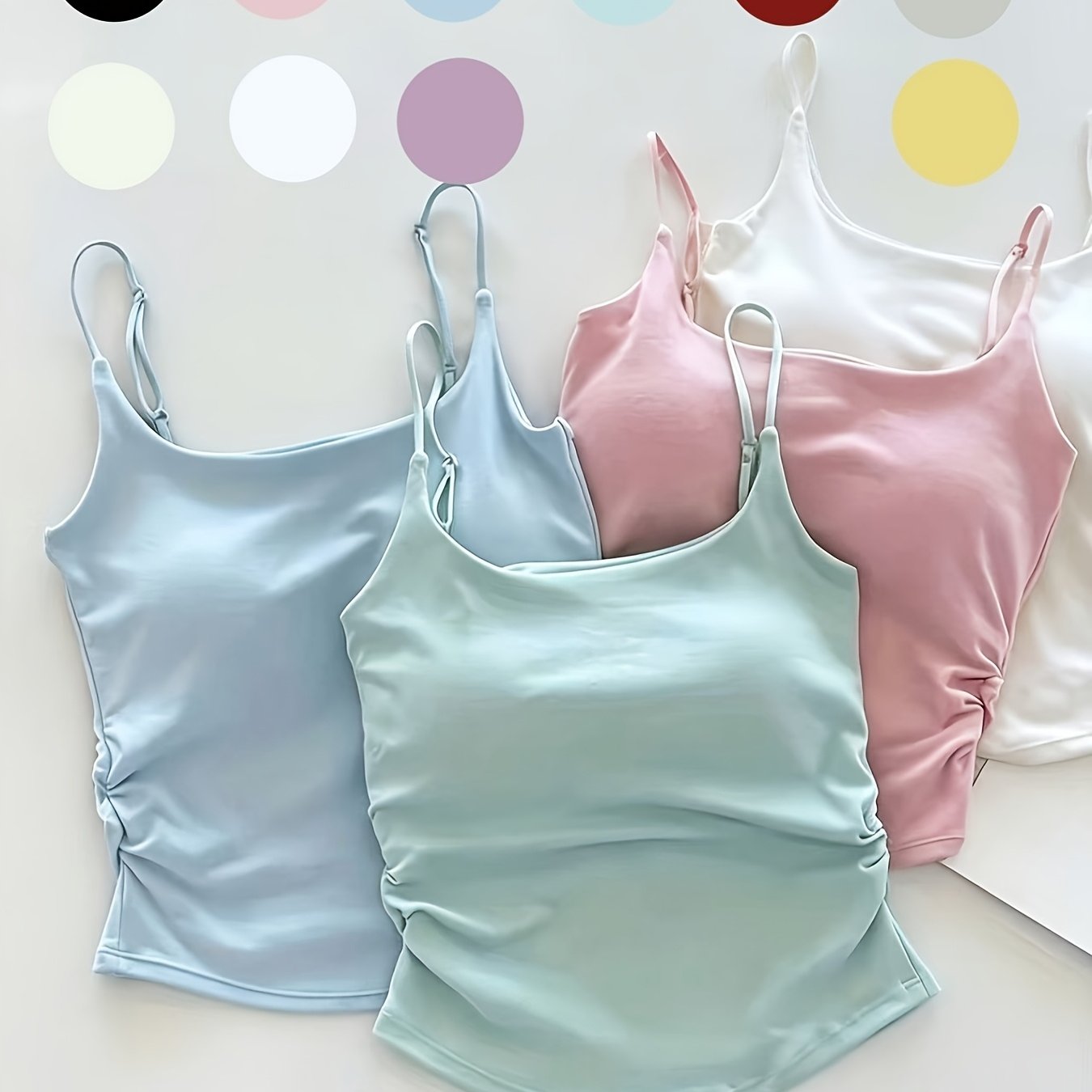 Image of Random 4pcs Set Spicy Small Camisole Tank Top For Women, Outer Wear, Autumn Suit Inner Layer, Bra-integrated Base Layer With Chest Pads, Bandeau Top