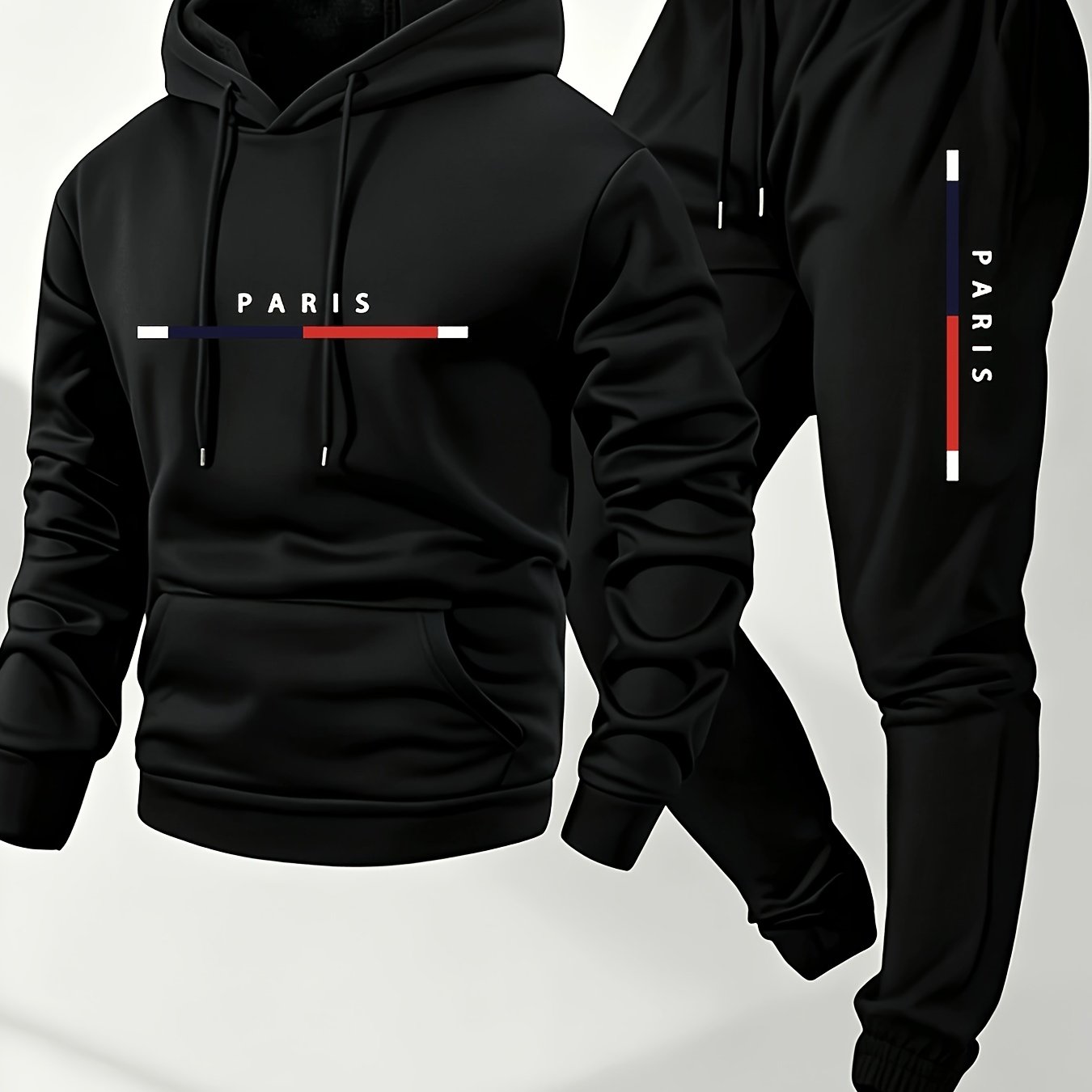 TEMU Ensemble de survêtement 2 pièces pour homme PARIS avec imprimé accent de lettres, sweat à capuche, pantalon de jogging, tenue de sport