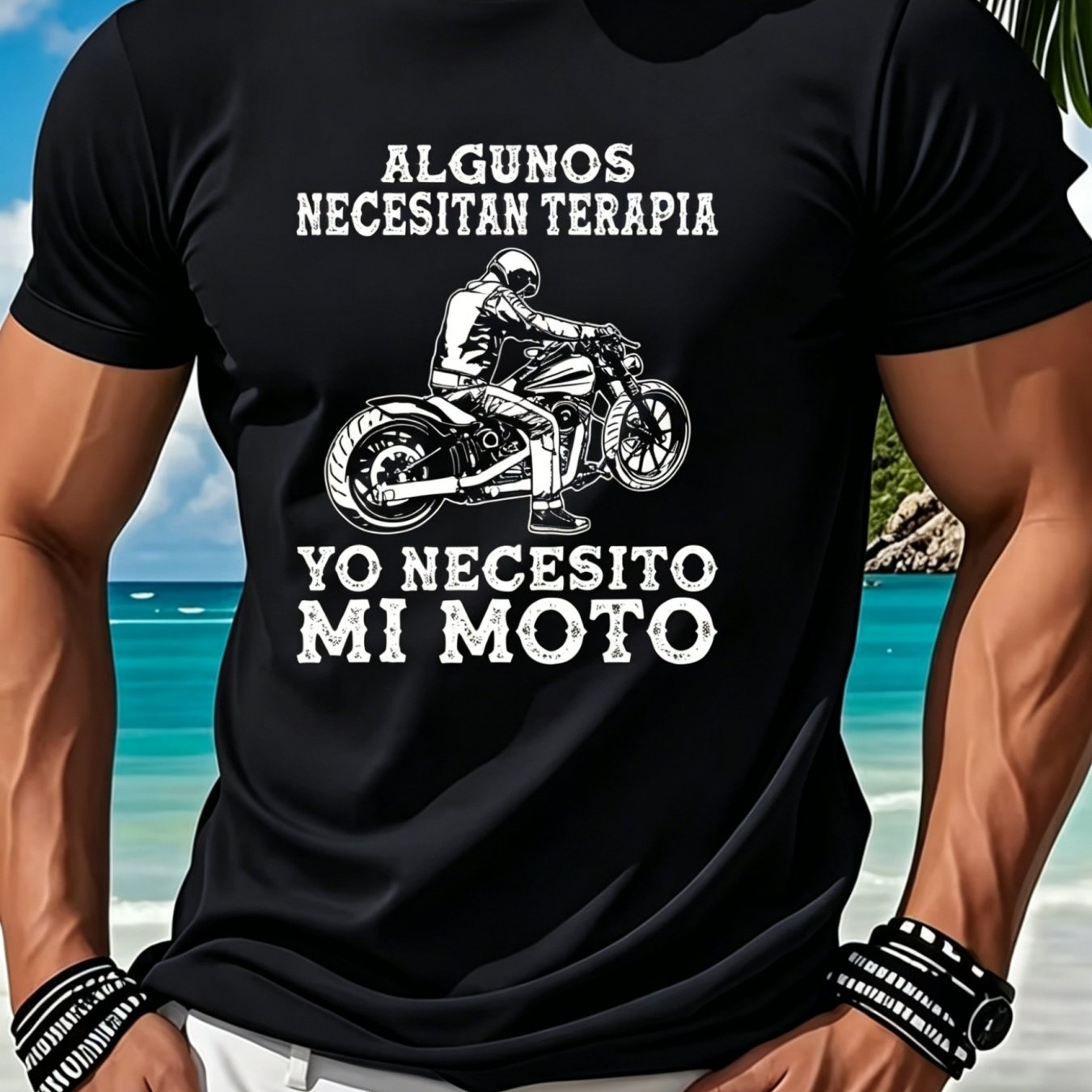 TEMU Camiseta estampada para hombre, Spanish Motorcycle Print, Exclusivamente para Knights, Estilo Hardcore Outdoor, Casual y transpirable, Top para