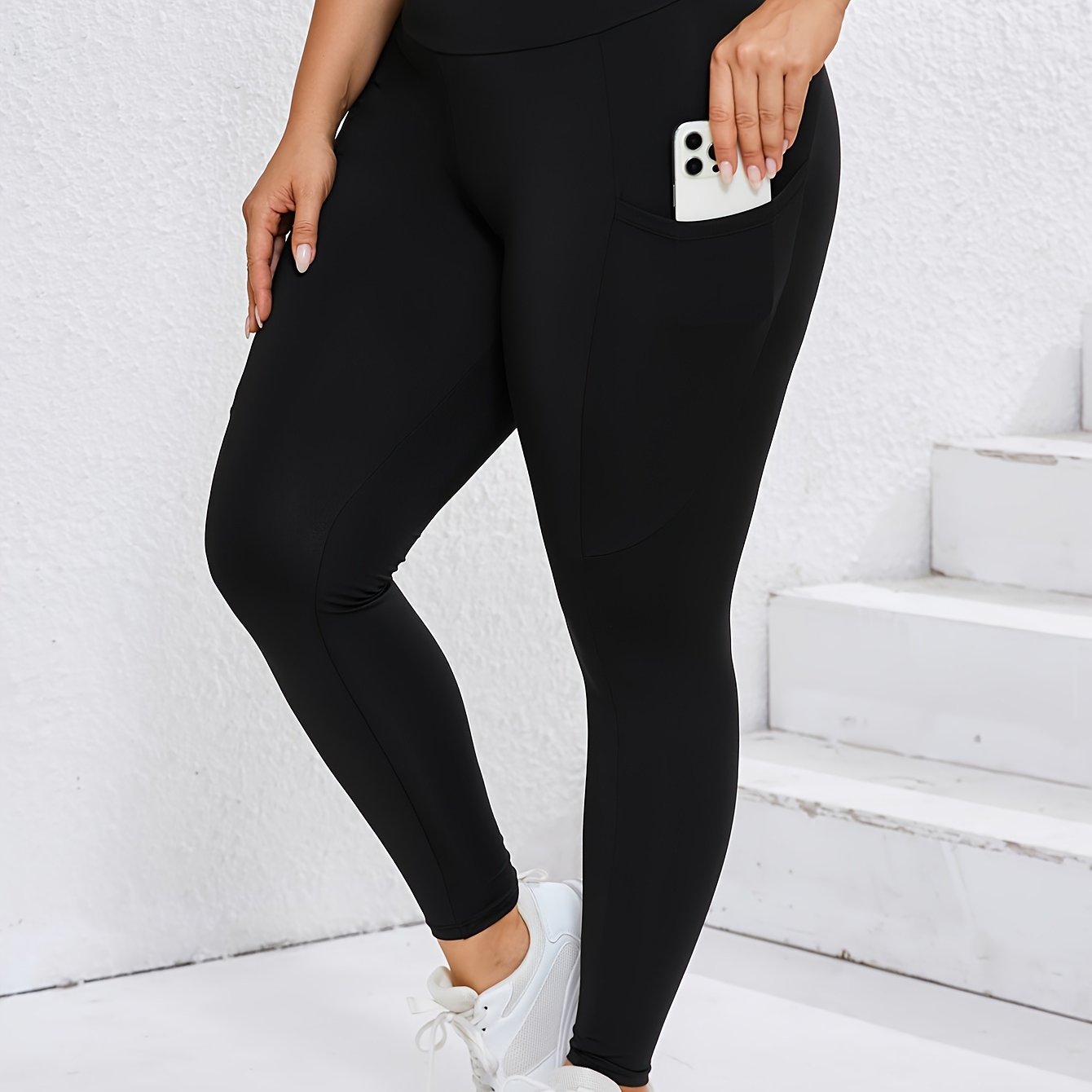 Plus Size, Plus Size Casual Slim Fit Long Pants With Side Pockets