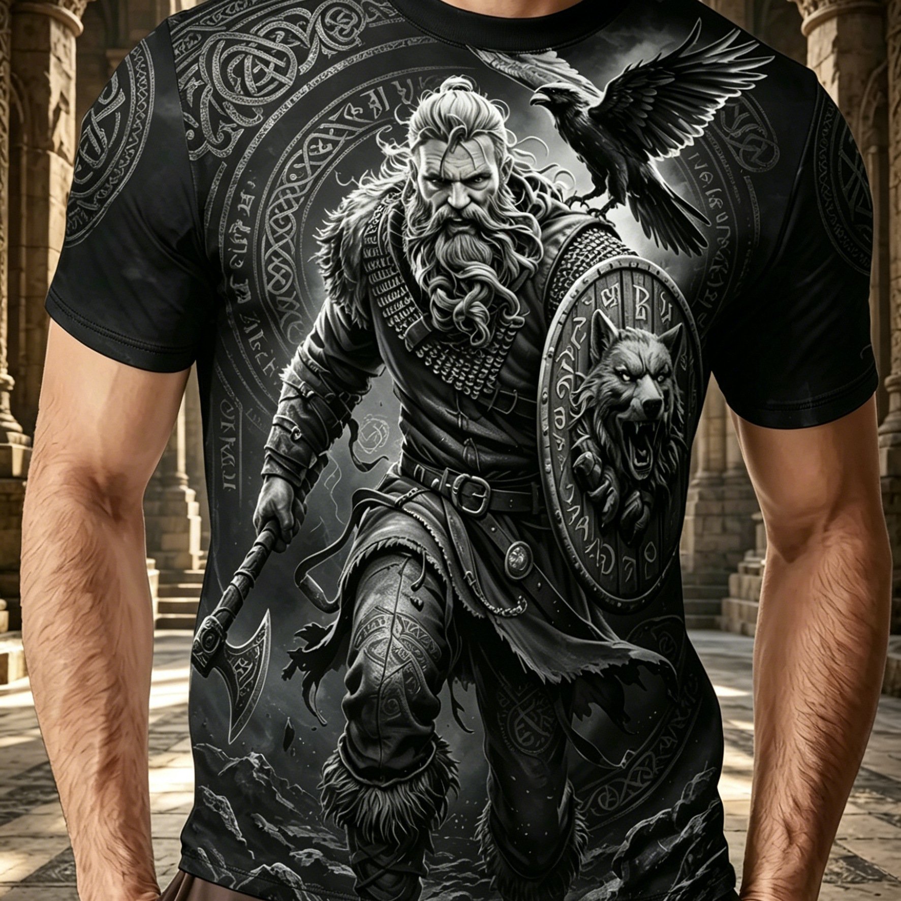 TEMU [printed Design - Not Textured] Summer Men's Black Short-sleeve T-shirt, , Comfortable And Breathable, Suitable For Daily Casual Wear