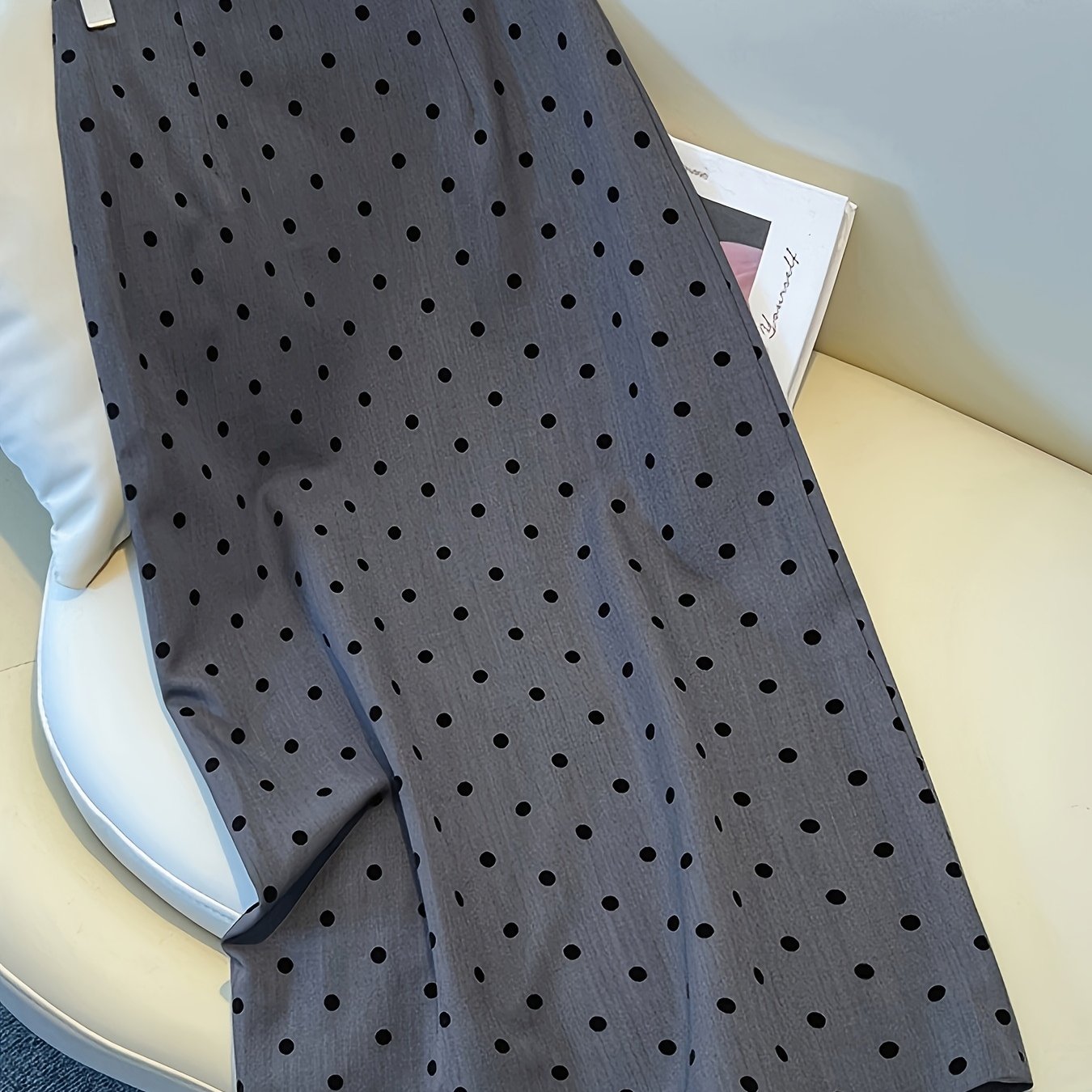 TEMU Grey Polka Dot High-waisted Elegant Suit Skirt Straight Leg Pencil Skirt A-line Skirt