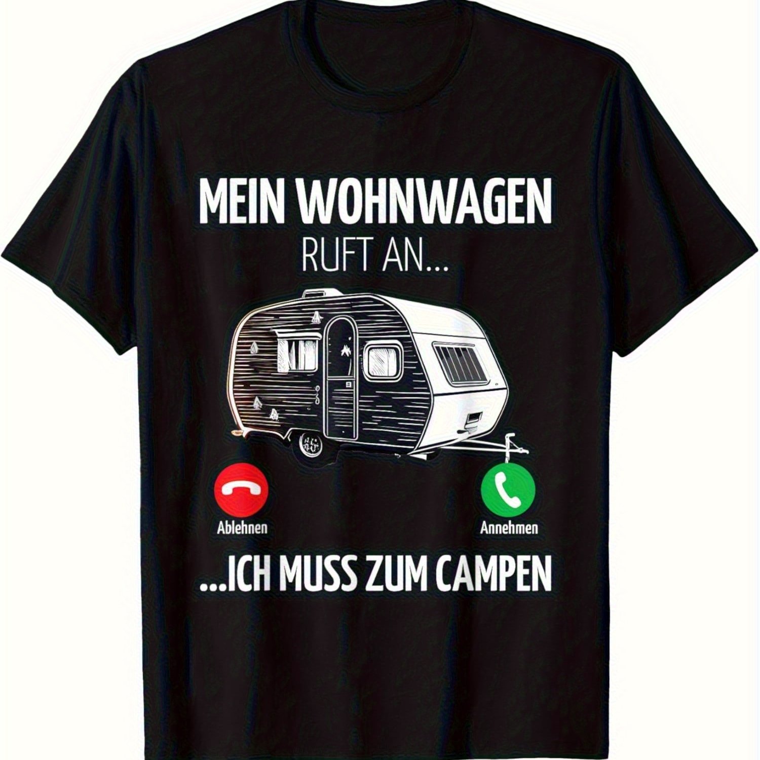 Image of Plus Size Men's Vintage Rv Camping Shirt With German Quote " Is Calling" & Retro Phone Icons - Suitable For Road Trips, , Rv Enthusiasts - Gift For Campers, Machine Washable Regular Fit Casual Wear