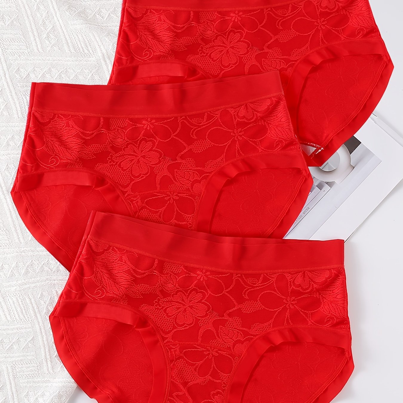 TEMU 3pcs Gorgeous New Year And Christmas Red Panties, Soft And Comfortable Jacquard Panties, As Christmas Gifts, Universal Holiday Panties Suitable