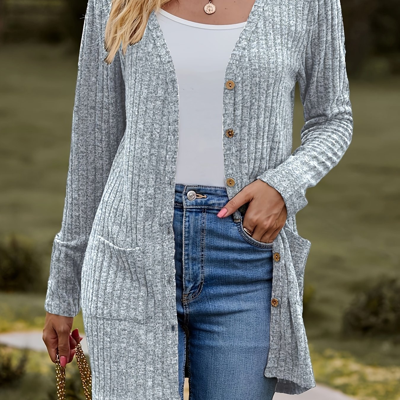 Image of Autumn/winter European And Women's Casual Versatile Ribbed Cardigan