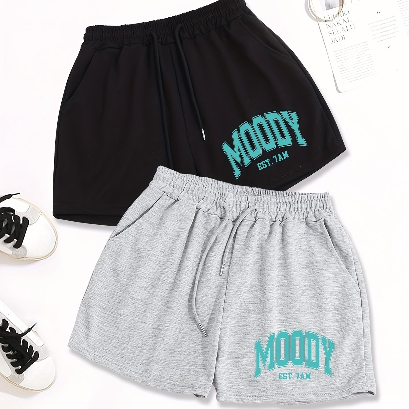 TEMU 2pcs, Letter Print Drawstring Shorts, Casual Shorts, Women's Clothing