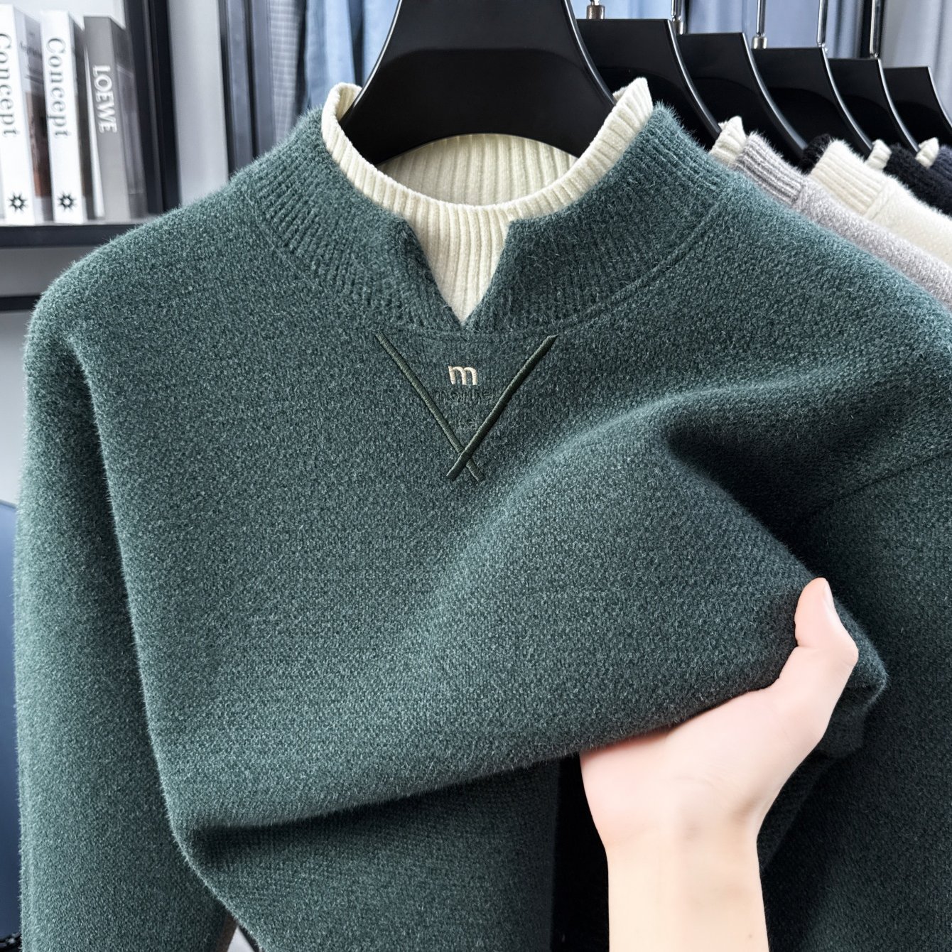 TEMU Sweat-shirt Homme Semi-Haute Col Épaissi Hiver 2026 Chaud Peluche Fausse Pièces Base de SY-26706