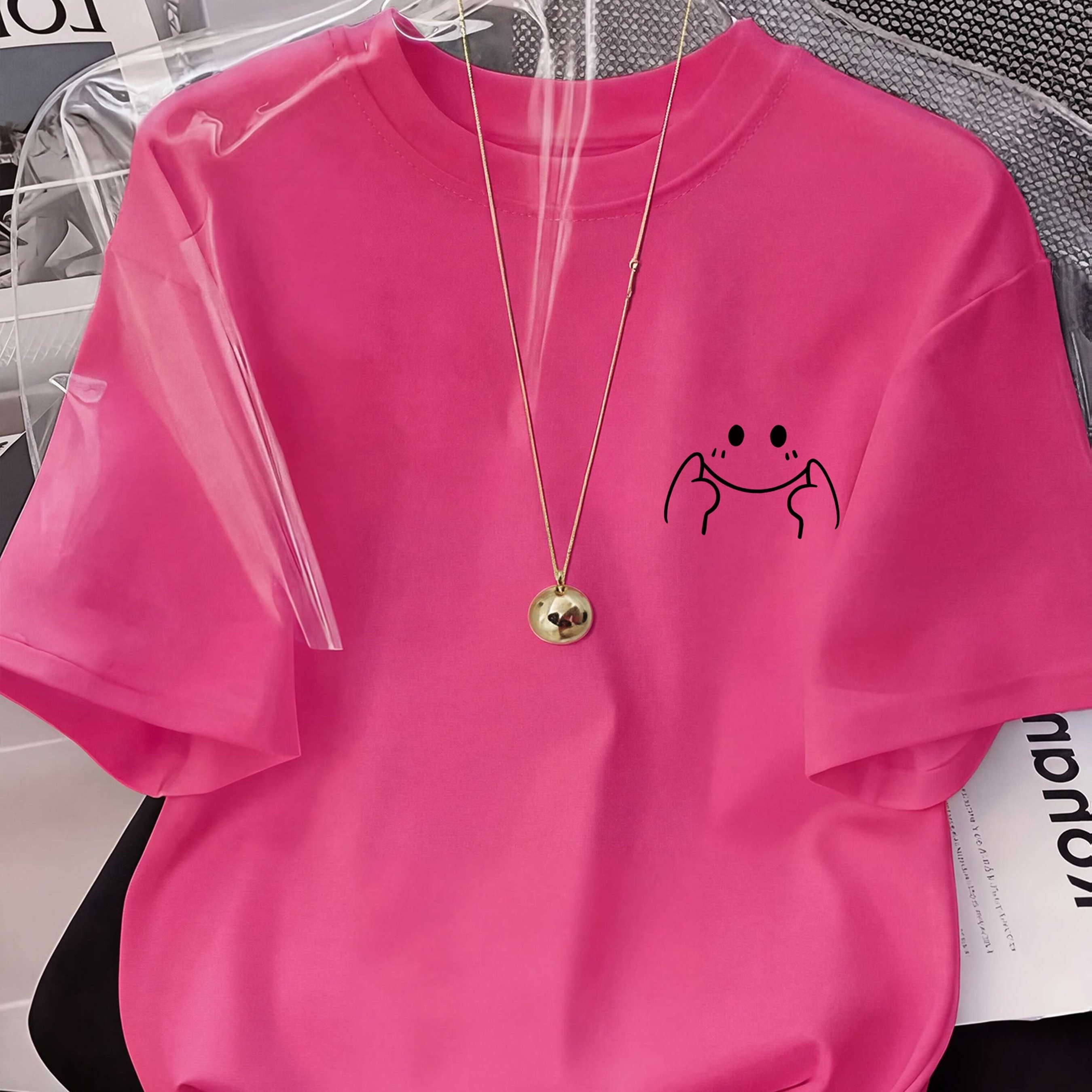 TEMU Women's High-elastic Blouse T-shirt Suitable , Wear - Minimalist Print Round Neck Top, Machine Washable Non- Shirt For - Casual Outfits