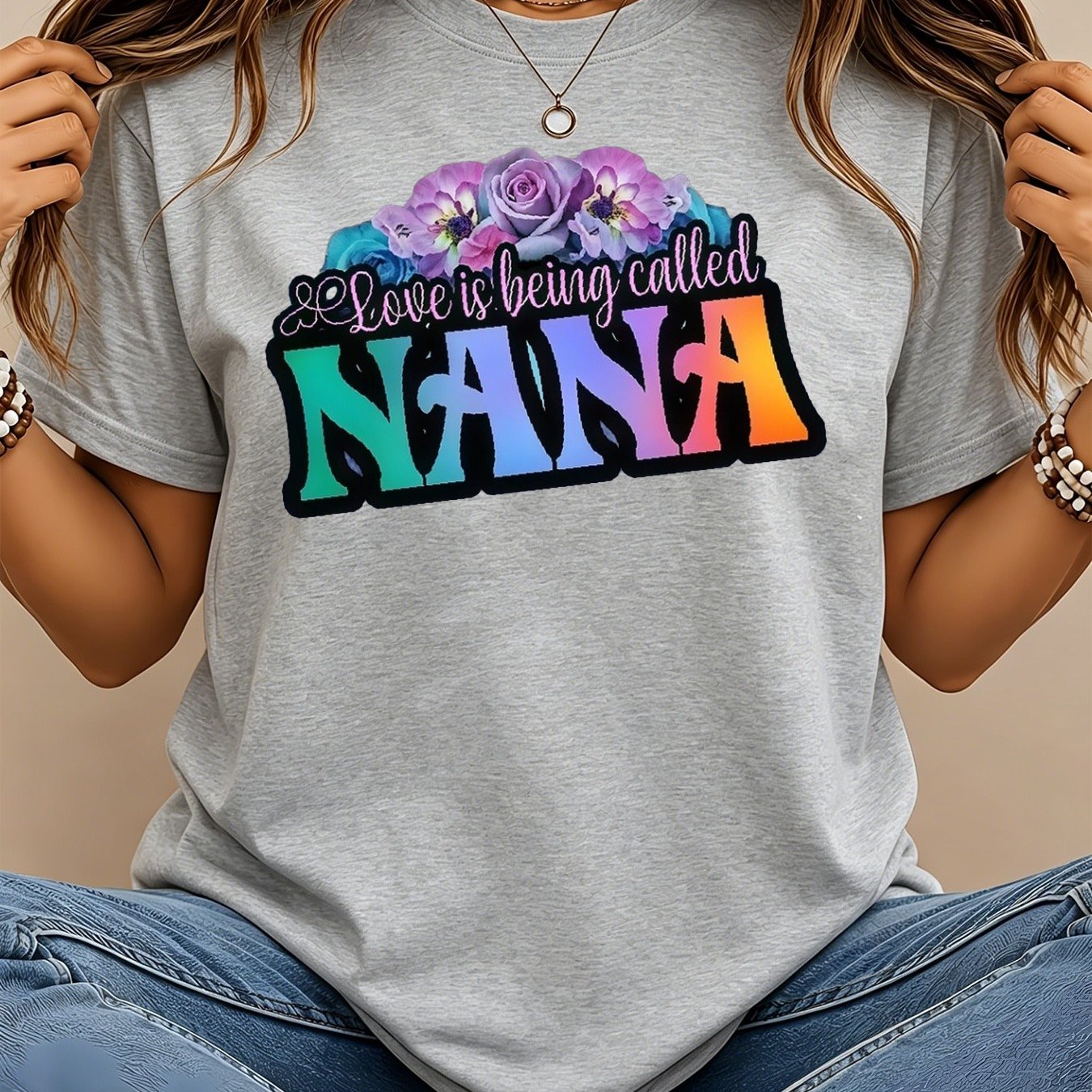 TEMU [summer] New Retro Distressed Short-sleeved T-shirt American Floral Gradient Print Women's Top Loose Drop Shoulder Round Neck Oversized Style