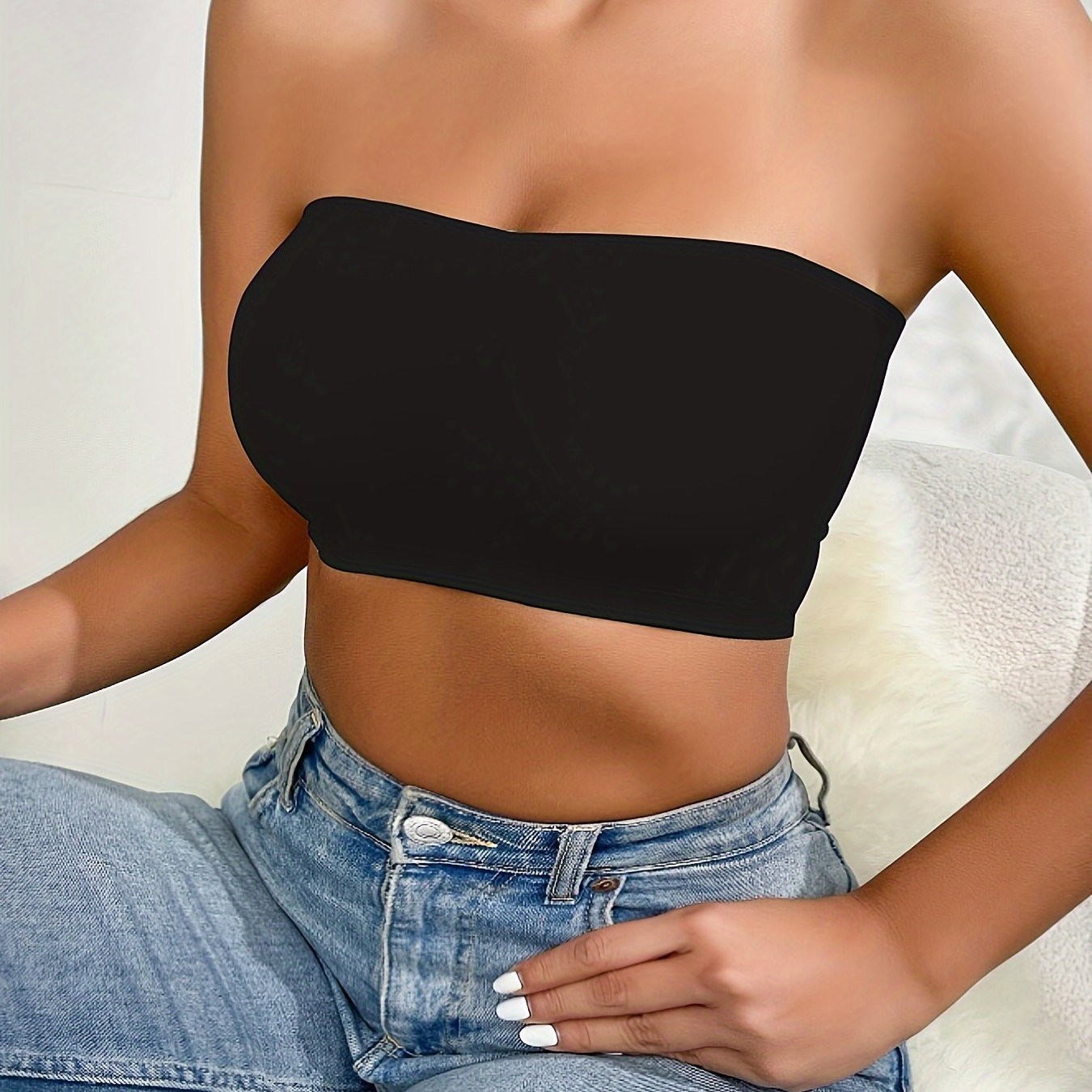 Image of 1pc Seamless Anti-shedding Women's Strapless One-shoulder Wrap-around Chest Gathered Women's Underwear Breathable Without Steel Ring