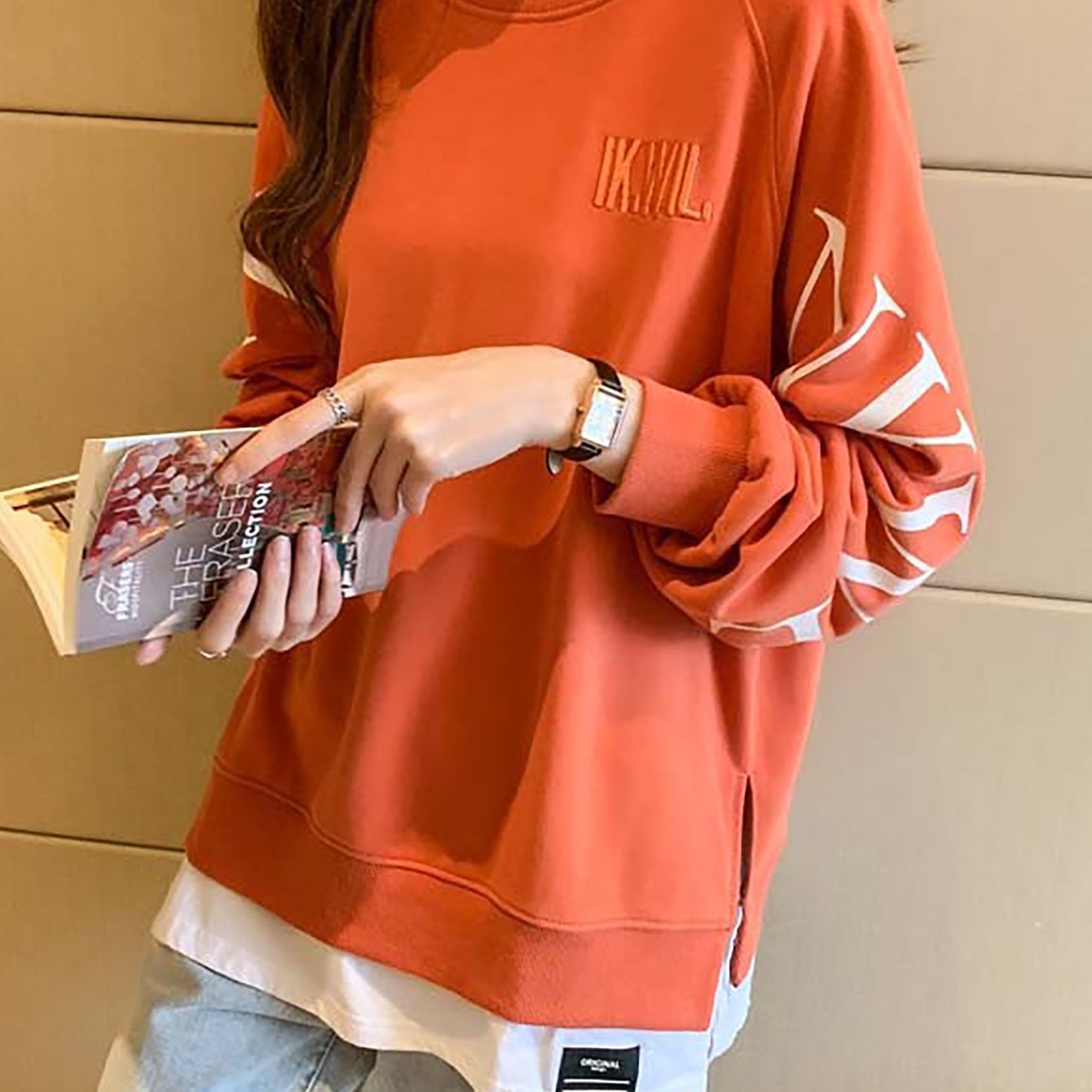 TEMU Women's Fake 2 Long Sleeved Hoodies, Loose Letter Hoodies