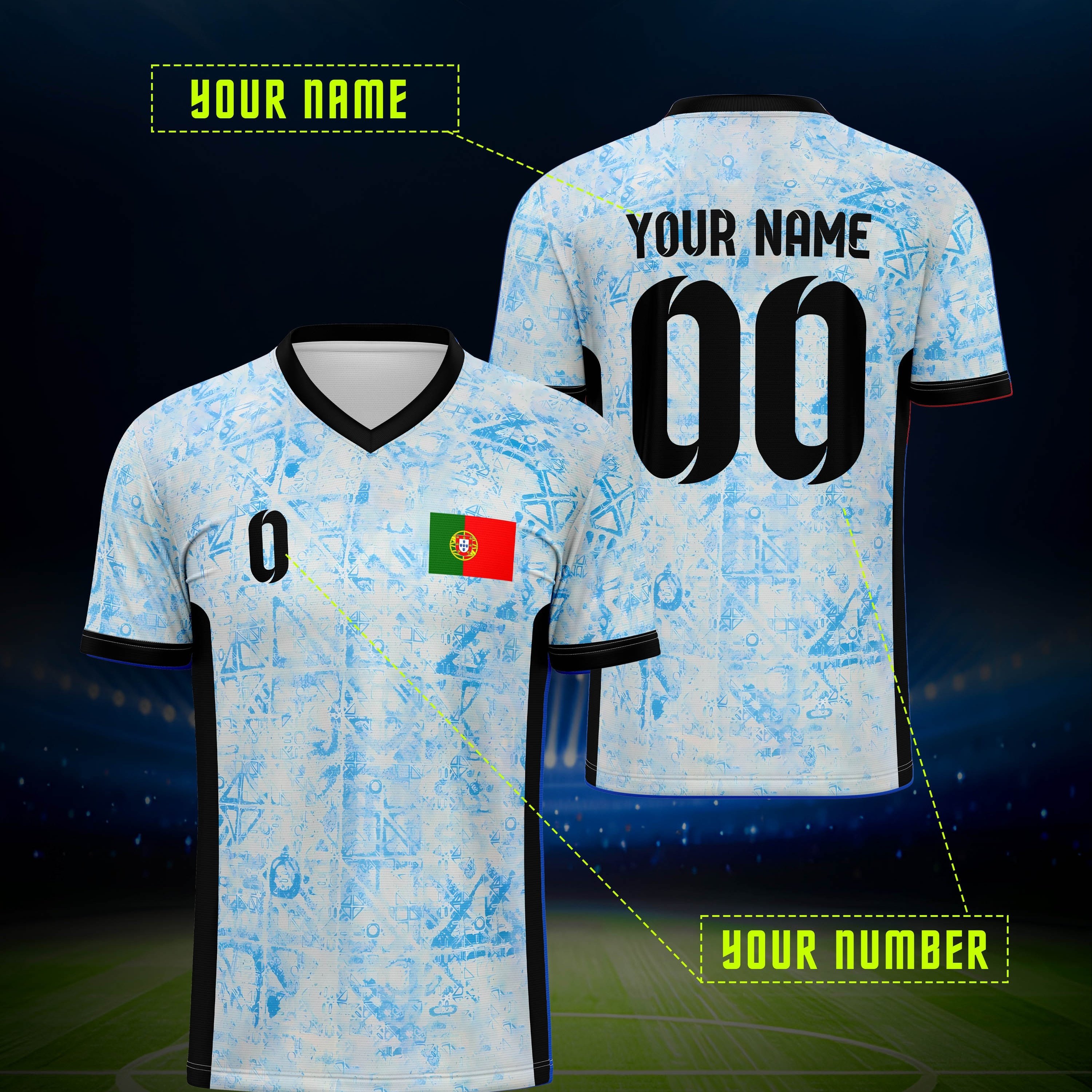 TEMU Customizable V-neck Soccer Jersey For Men - Inspired, Personalized Name & Number, Breathable Polyester, Ideal For Summer Parties & Sports Activities, European Cup,