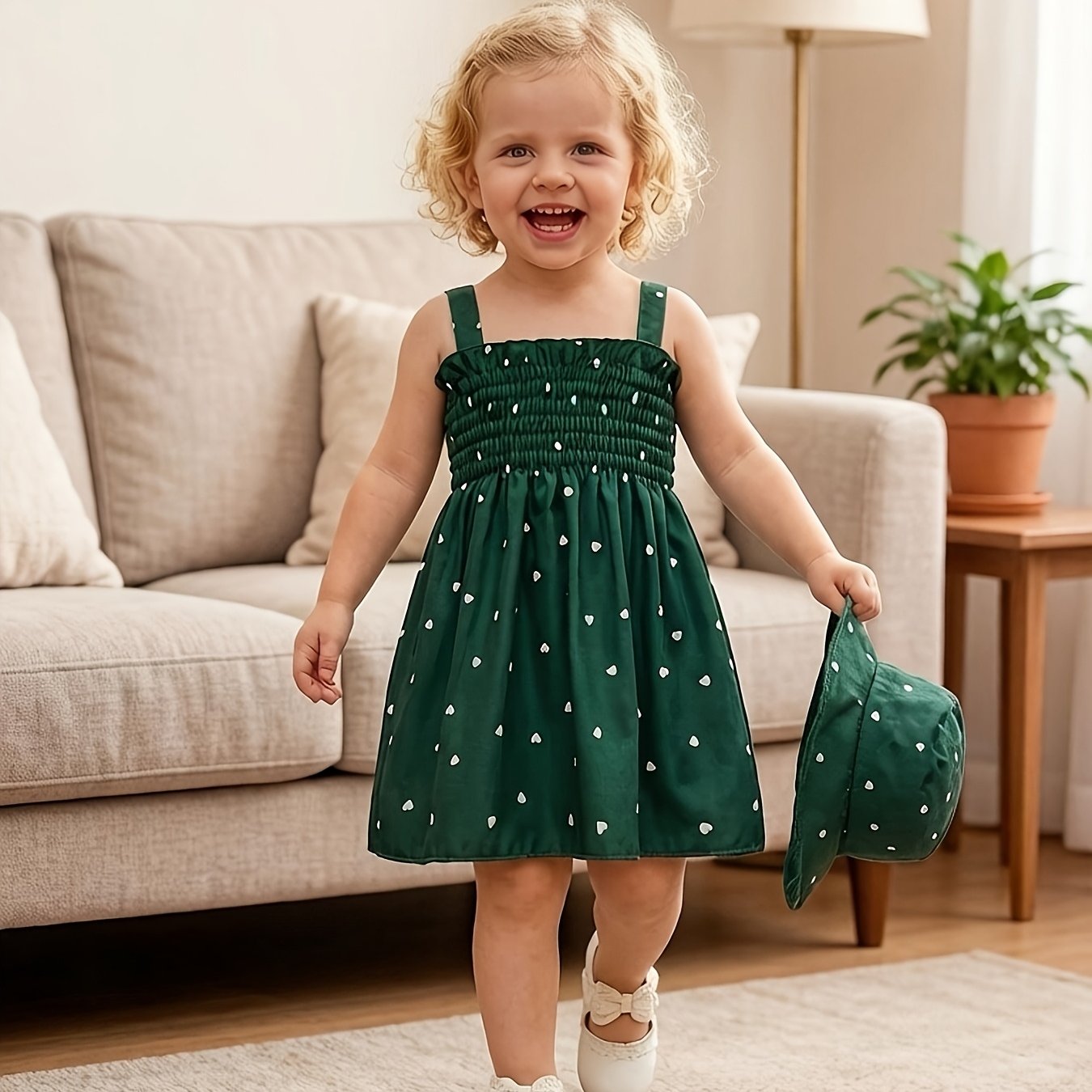 Image of Baby Stuff, New Summer Two-piece Set For Girls Aged 0-3, Featuring A Heart-patterned Sleeveless Dress With A Matching Hat, Newborn/toddler Necessities