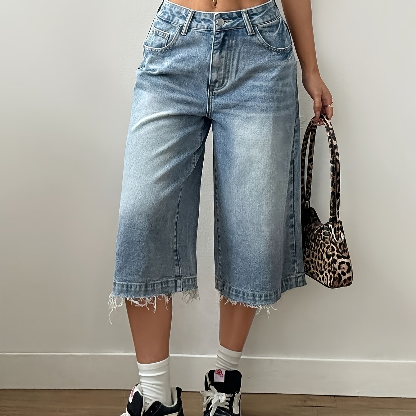 Image of Arrivals, Plus-size Denim Shorts For Women, Washed Denim Capris, Loose Wide-leg Capris, Easy And Versatile Styles, Casual And Trendy 2026