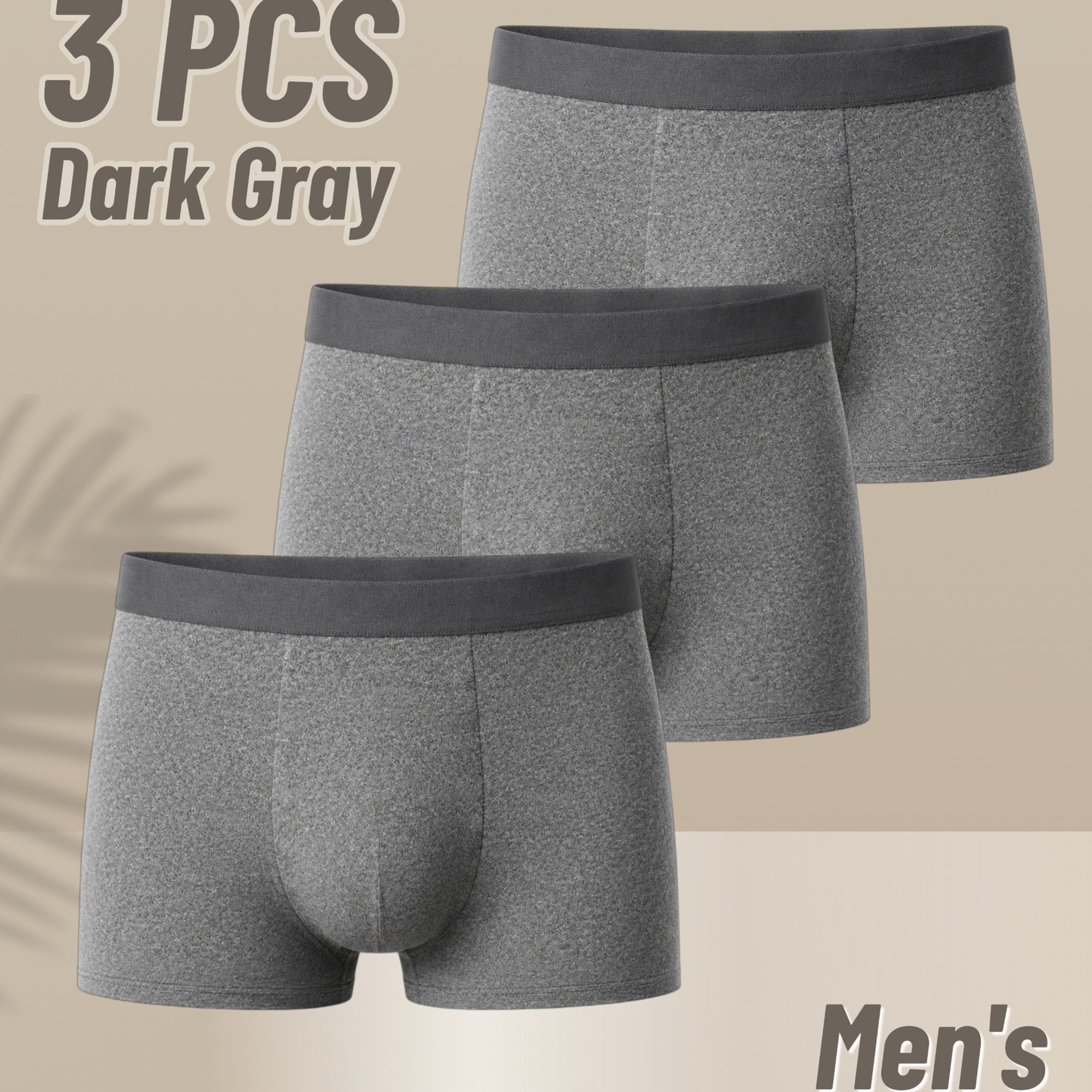 TEMU 3pcs Dark Gray Casual Men's Boxer Briefs, Solid Color Easy Design, High Elasticity Breathable Soft Summer Lightweight Cool Comfortable, Suitable