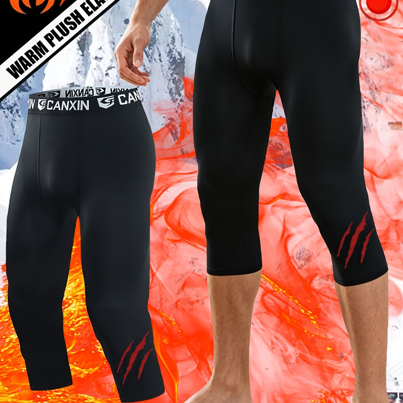 TEMU Pantalones Capri Cálidos y Cómodos para Hombre, Estampado de , Tejido de Compresión con Forro Polar, Capa Base para el Hogar de Otoño/Invierno,
