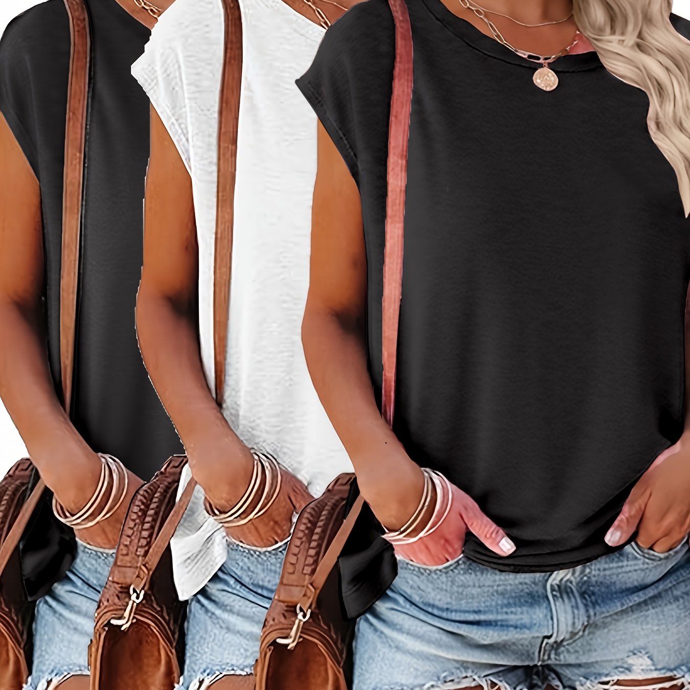 E-shop Frühling/Sommer Tops – Vielseitige Damen-Casual-T-Shirts, Uni-Farben Lockere Passform, Atmungsaktive Freizeit-Shirts, Bequem Vielseitig für